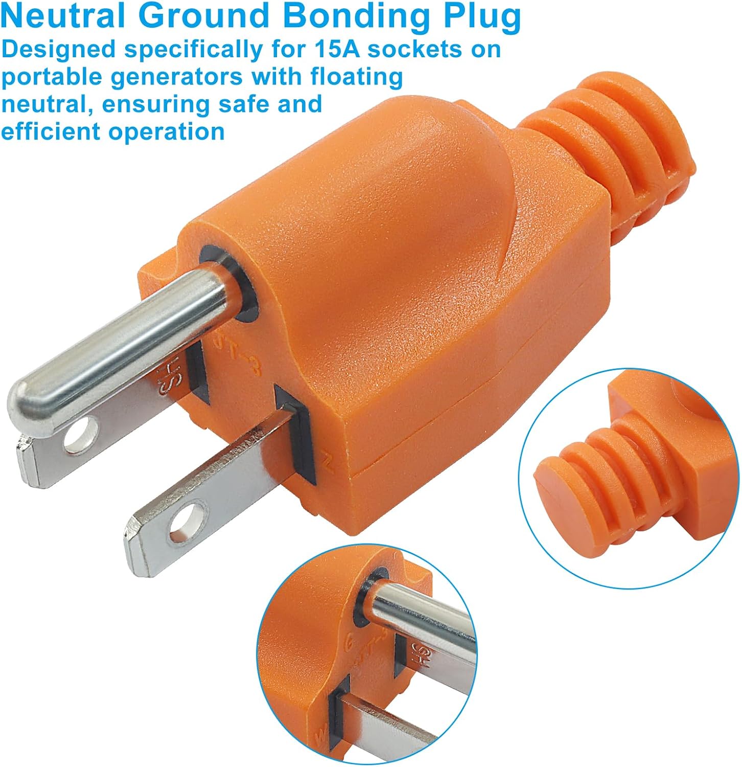 Biaungdo 1 Pack Neutral Ground Bonding Plug for Portable Inverter Generator, Surge Protector Ground Plug with Floating Neutral on RV Generator for Open Ground Error(Orange) - Image 3