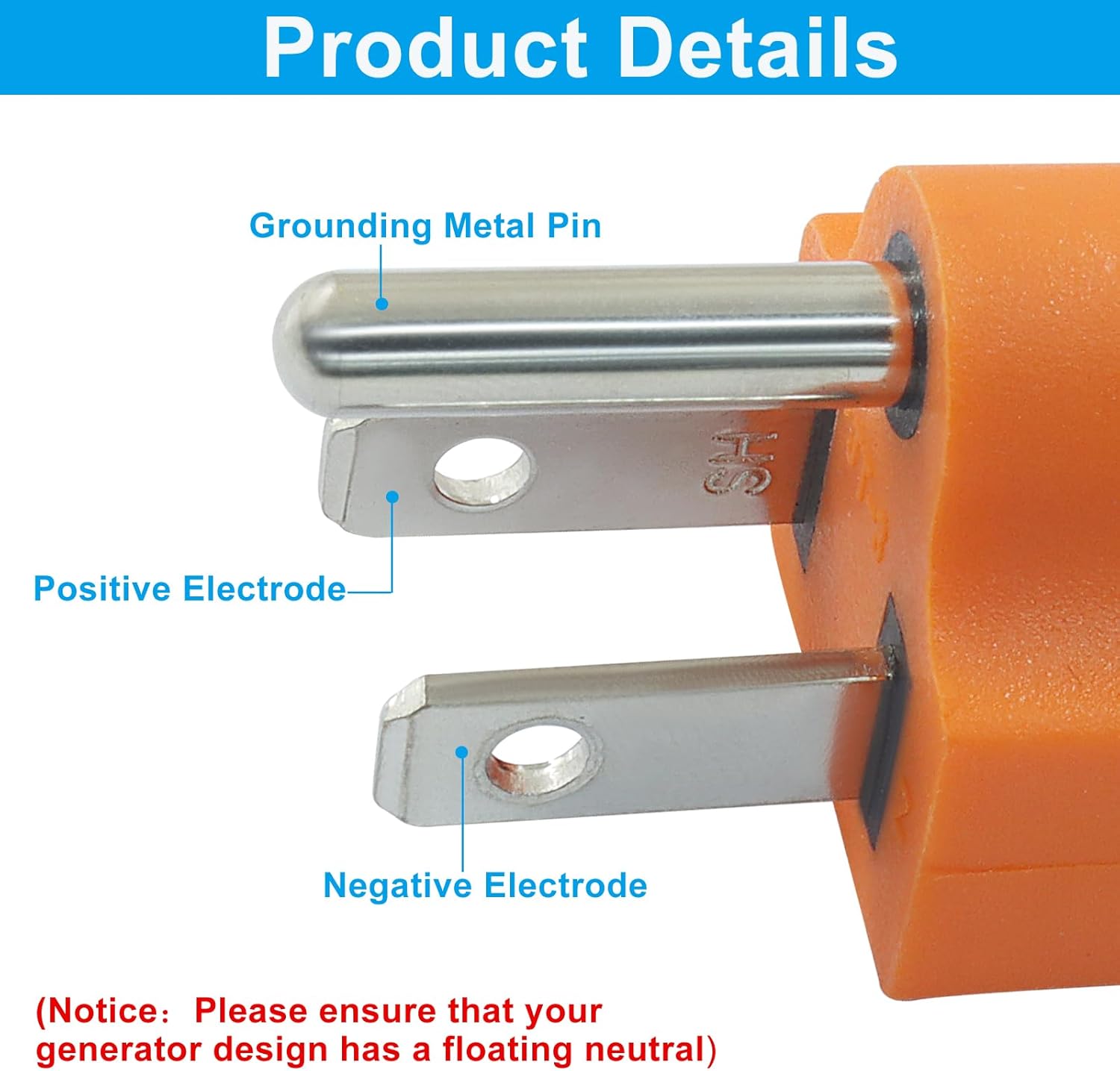 Biaungdo 1 Pack Neutral Ground Bonding Plug for Portable Inverter Generator, Surge Protector Ground Plug with Floating Neutral on RV Generator for Open Ground Error(Orange) - Image 4