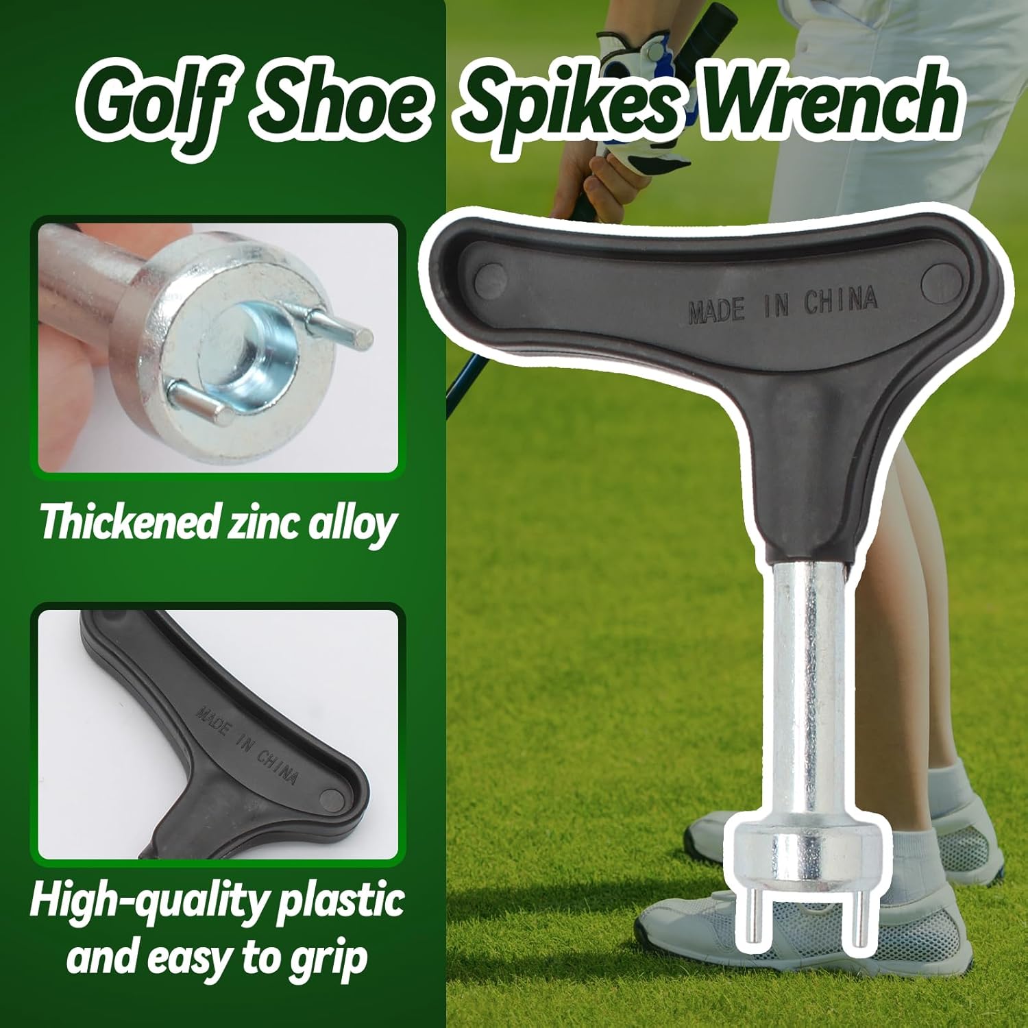Biaungdo Golf Spike Tool for Spike Shoes, Black Golf Shoe Spike Wrench, Zinc Alloy Golf Spike Removal Tool - Image 3