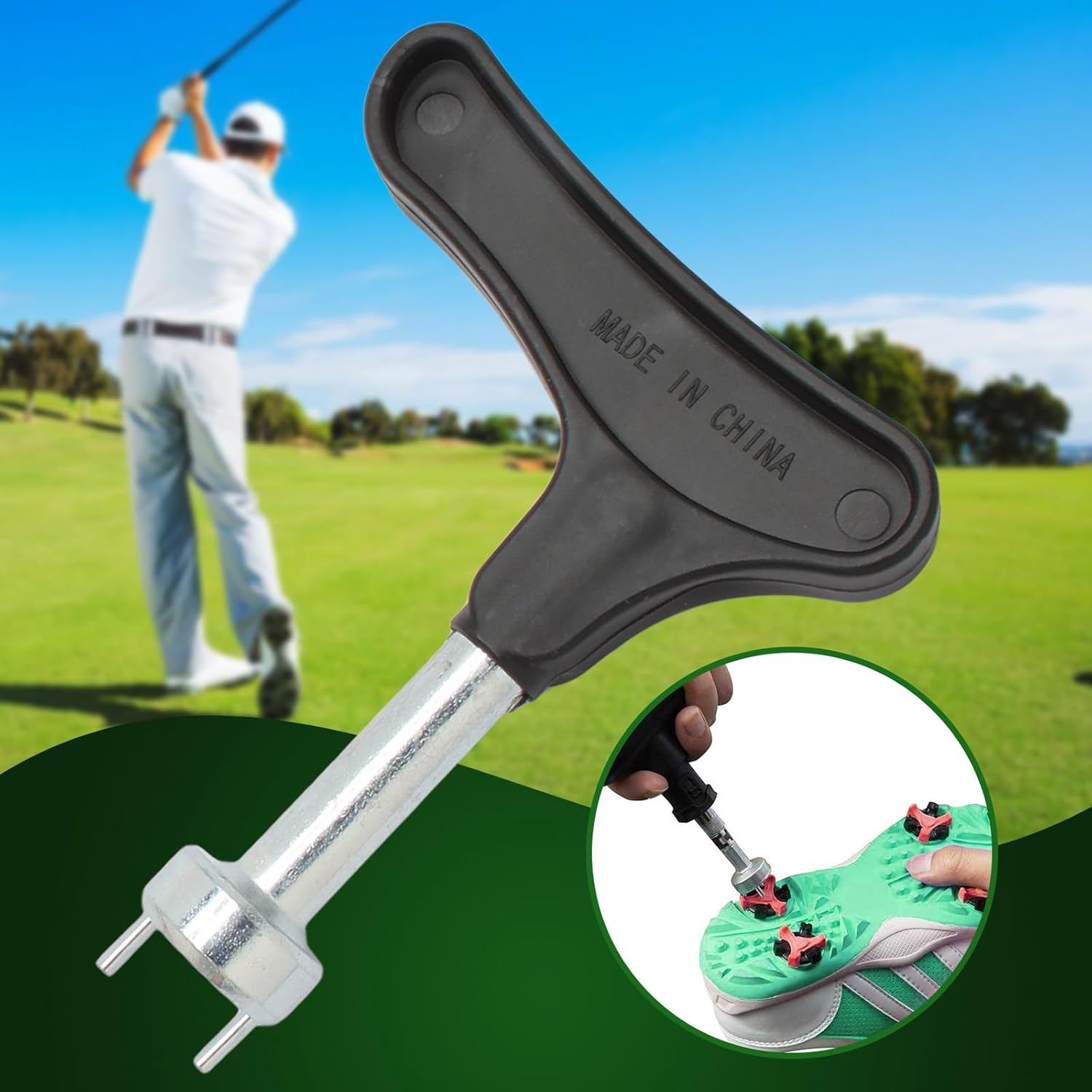 Biaungdo Golf Spike Tool for Spike Shoes, Black Golf Shoe Spike Wrench, Zinc Alloy Golf Spike Removal Tool - Image 4