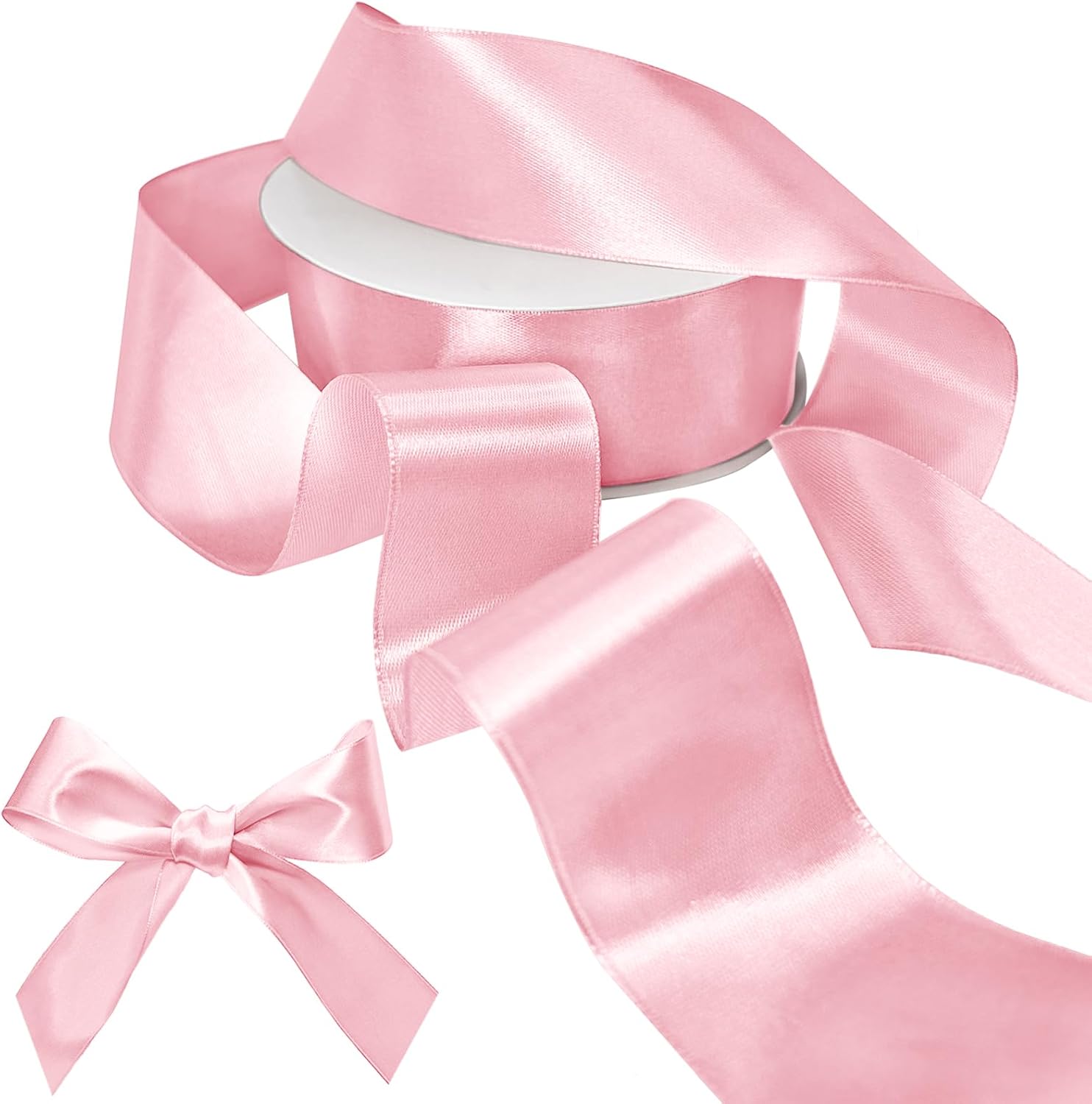 Biaungdo Light Pink Satin Ribbon 1-1/2 Inch, 60 Yards Silk Ribbon for Gift Wrapping, Silky Polyester Fabric for Crafts Wedding Flower Bouquet Party Bows Making Decoration - Image 1