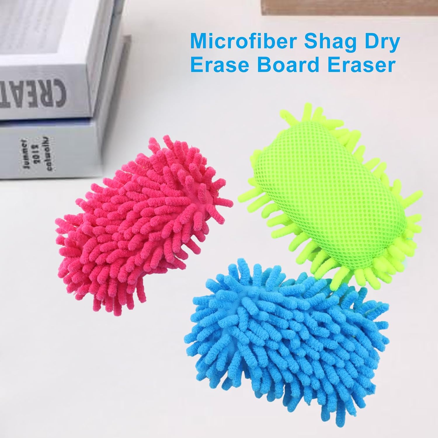 Biaungdo 5 Pack Washable Whiteboard Eraser, Microfiber Shag Dry Eraser for Classroom Teacher Supplies, Office, Home(Grey, Blue, Green, Yellow, Pink) - Image 4