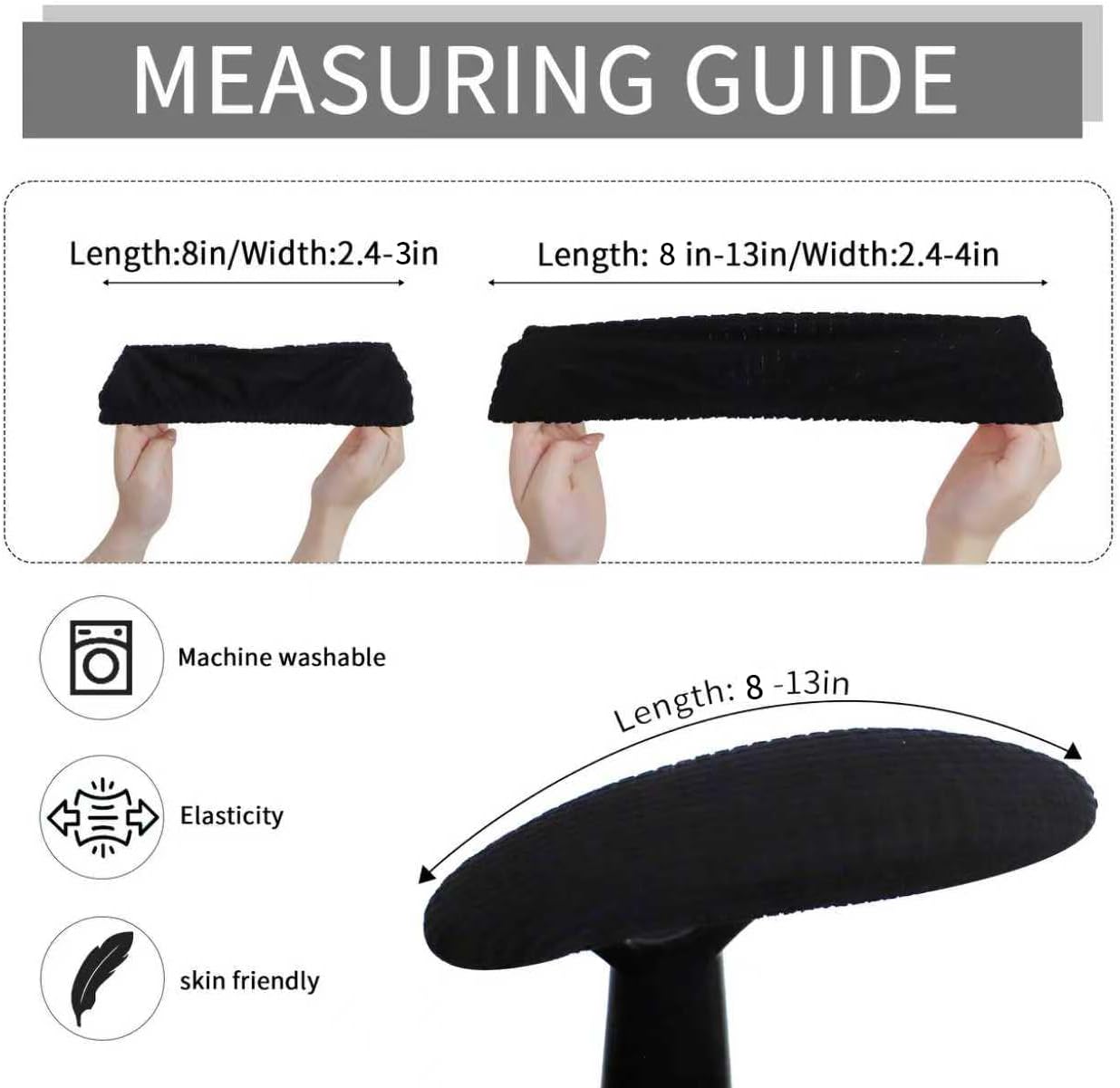 FORCHEER Office Chair Armrest Covers Stretchable Water Resistant Jacquard Elastic Band Short Computer Chair Arm Covers for Desk Chairs 8-13inch Washable 2 Pieces-Black - Image 2