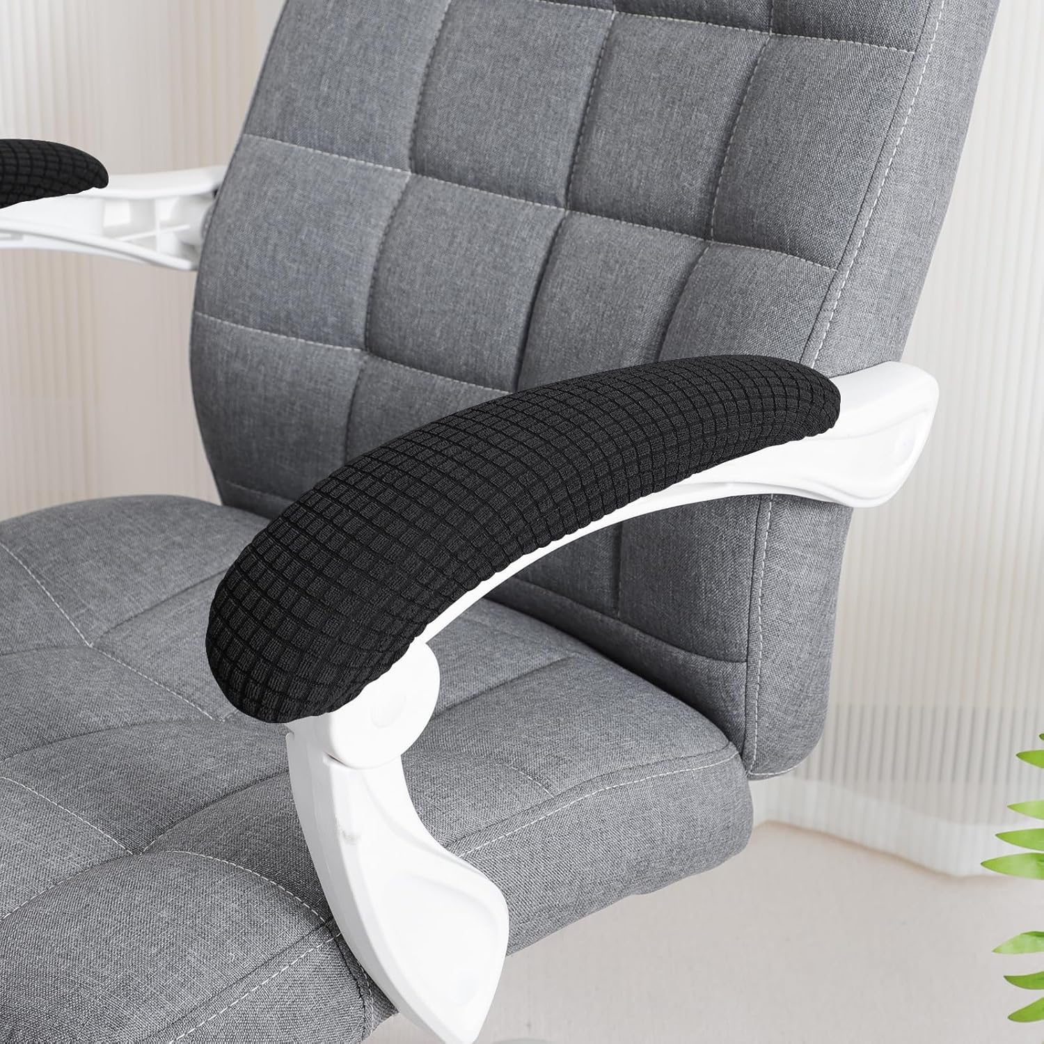 FORCHEER Office Chair Armrest Covers Stretchable Water Resistant Jacquard Elastic Band Short Computer Chair Arm Covers for Desk Chairs 8-13inch Washable 2 Pieces-Black - Image 3
