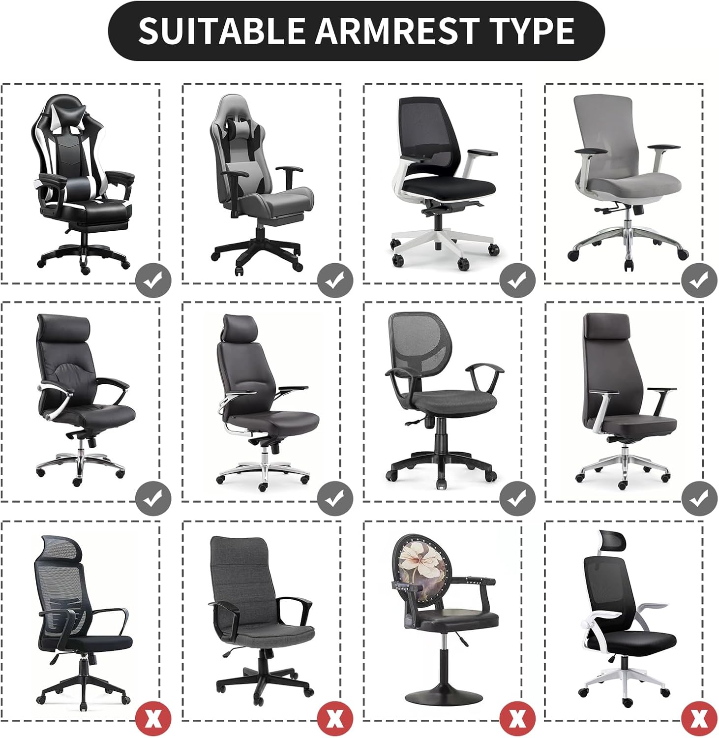 FORCHEER Office Chair Armrest Covers Stretchable Water Resistant Jacquard Elastic Band Short Computer Chair Arm Covers for Desk Chairs 8-13inch Washable 2 Pieces-Black - Image 4