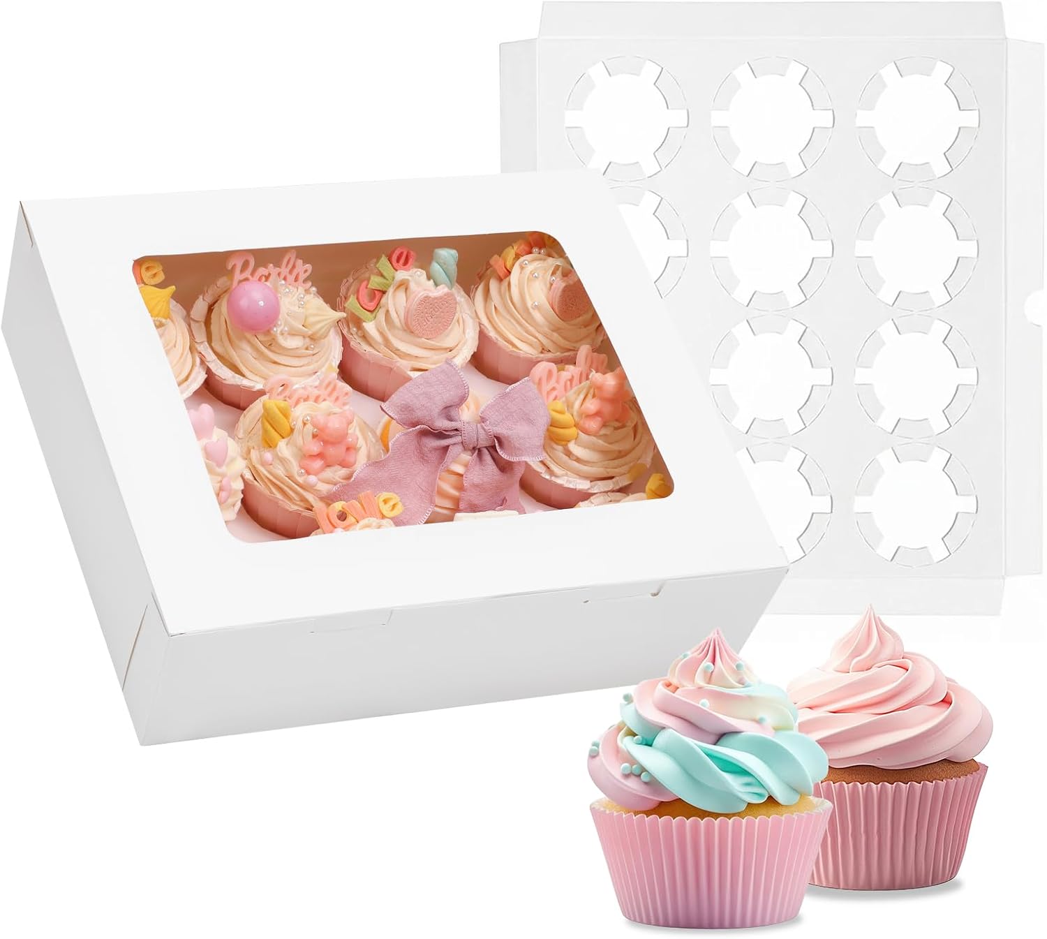 Moretoes 3PCS Cupcake Boxes with Window,Hold 12 Count Cupcake Containers for Cupcakes, Desserts, and More (White) - Image 1
