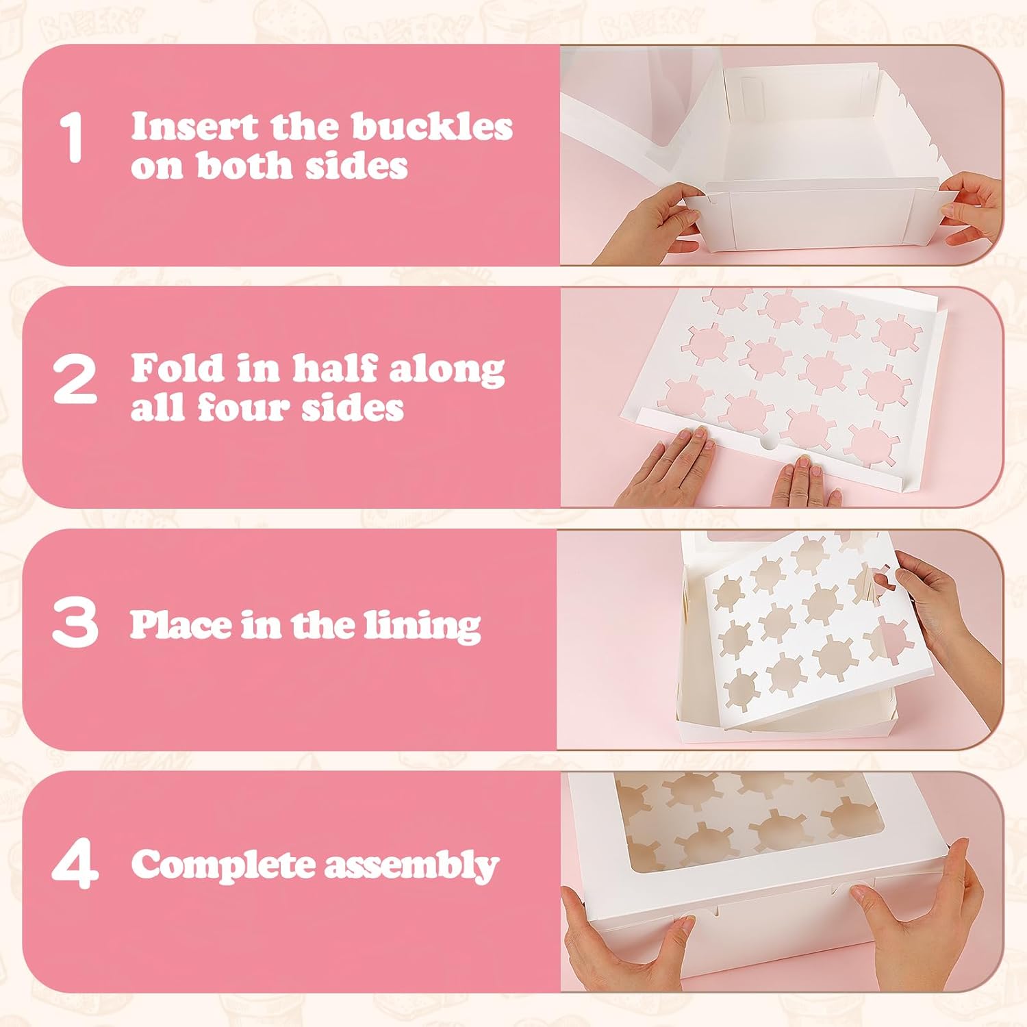 Moretoes 3PCS Cupcake Boxes with Window,Hold 12 Count Cupcake Containers for Cupcakes, Desserts, and More (White) - Image 3