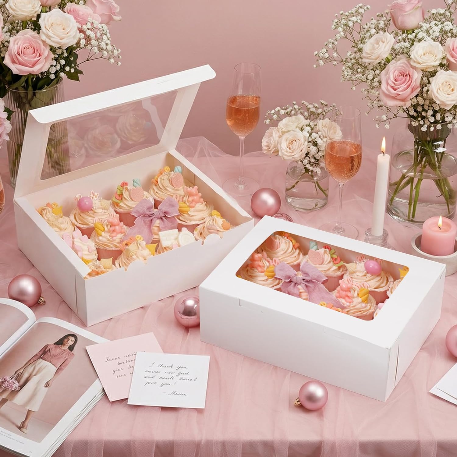Moretoes 3PCS Cupcake Boxes with Window,Hold 12 Count Cupcake Containers for Cupcakes, Desserts, and More (White) - Image 5