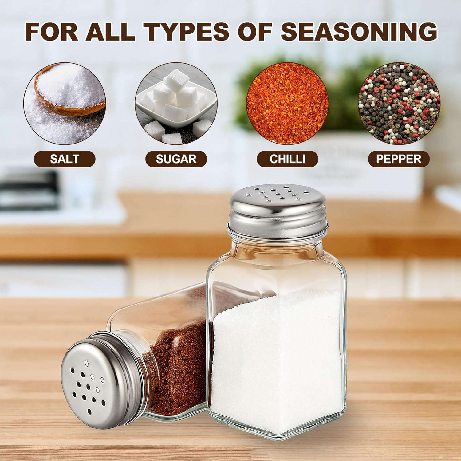 Salt and Pepper Shakers Set, Salt Shaker 2 Pcs,High Transparency Glass Stainless Steel Kitchen Tools Home Essential - Image 5