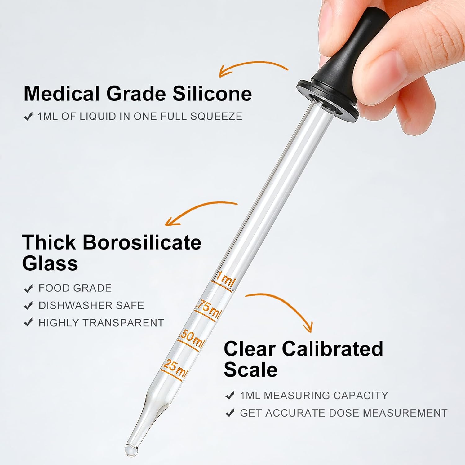 4 Pack, 1 mL Glass Eye Dropper with Measurement - Long & Short, Bent & Straight Tip Calibrated Glass Medicine Droppers, Accurate Dose Pipette Dropper for Essential Oils, Feeding, Ear, Lab, Health Care - Image 4