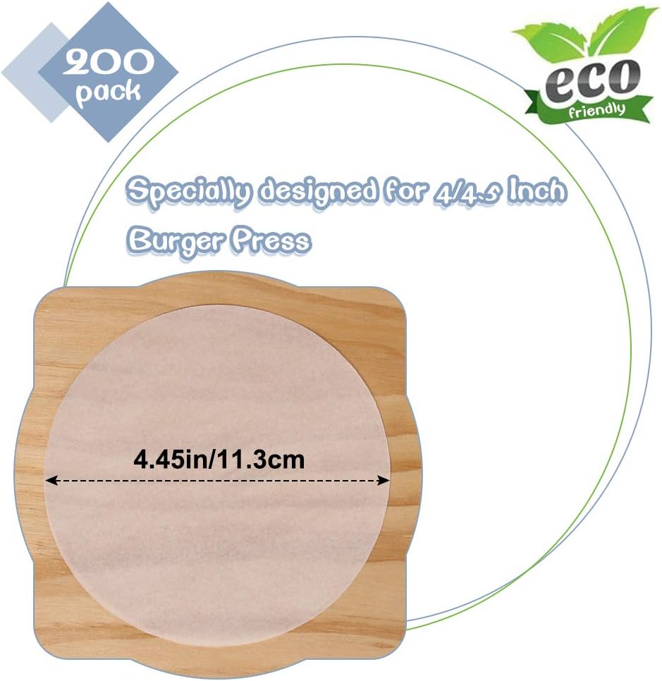 Hamburger Patty Paper Round 4.5 Inch, Set of 200, Non Stick Patty Paper Sheets for Burger Press, Patty Serperate and Cake Baking(5.5/6/7/8/9/10/12inch Available) - Image 2