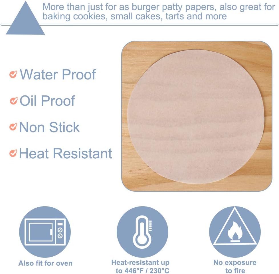 Hamburger Patty Paper Round 4.5 Inch, Set of 200, Non Stick Patty Paper Sheets for Burger Press, Patty Serperate and Cake Baking(5.5/6/7/8/9/10/12inch Available) - Image 3