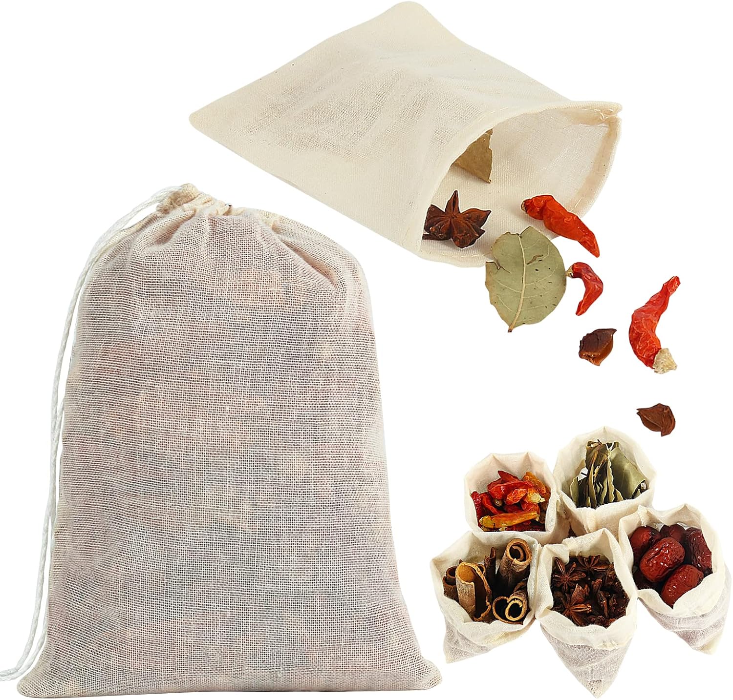 YQL Spice Bags for Cooking,30PCS 4x6 Inch Muslin Bags with Drawstring Tea Filter Bags Cheesecloth Bags for Straining Reusable Natural Cotton Sachet/Herb Bags - Image 1