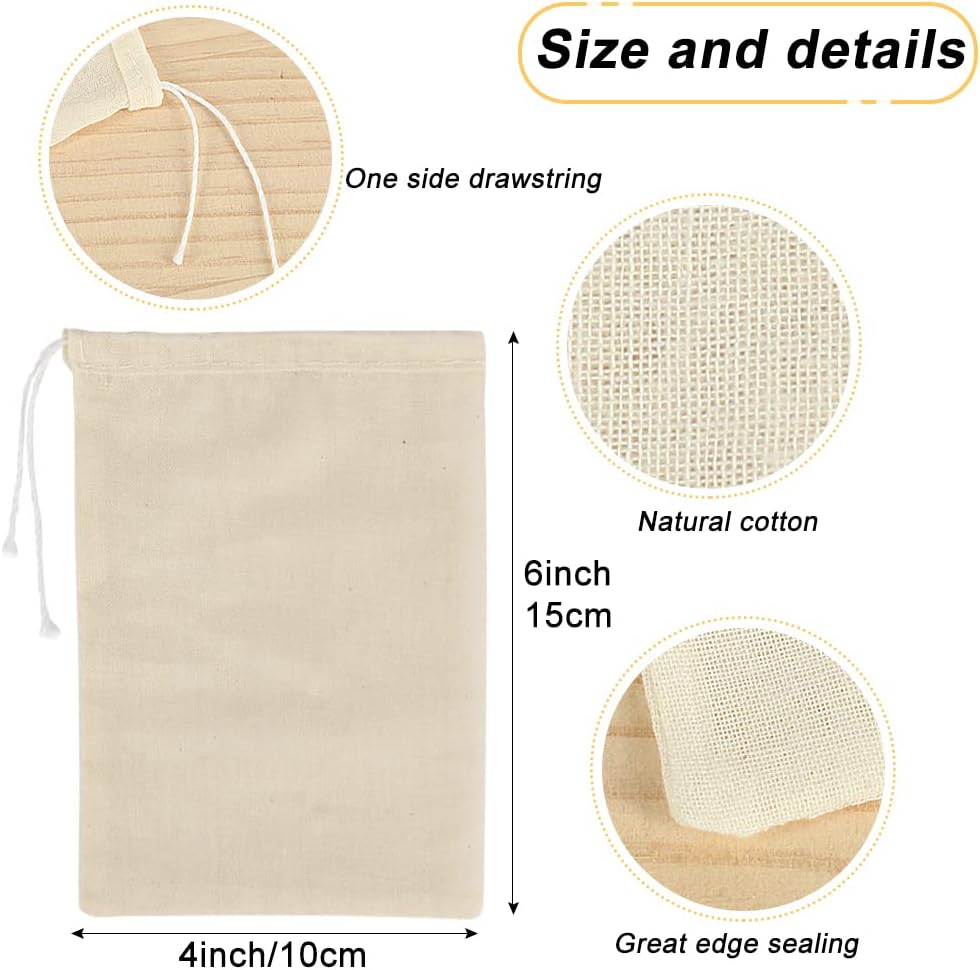 YQL Spice Bags for Cooking,30PCS 4x6 Inch Muslin Bags with Drawstring Tea Filter Bags Cheesecloth Bags for Straining Reusable Natural Cotton Sachet/Herb Bags - Image 2
