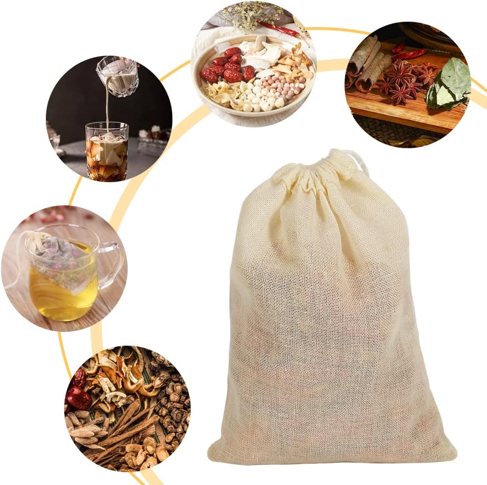 YQL Spice Bags for Cooking,30PCS 4x6 Inch Muslin Bags with Drawstring Tea Filter Bags Cheesecloth Bags for Straining Reusable Natural Cotton Sachet/Herb Bags - Image 6