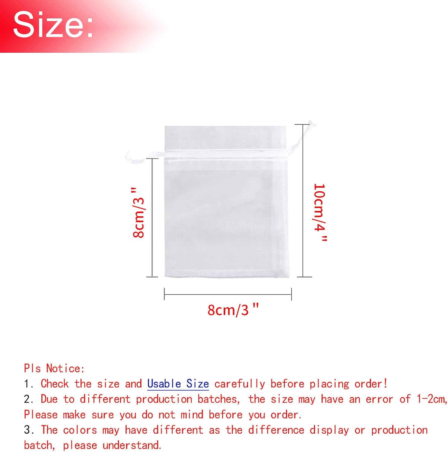 50Pcs White Organza Bags 3x4 Inch, Small Sheer Wedding Party Favor Bags with Drawstring, Mesh Jewelry Gift Bags Christmas Candy Pouches - Image 3