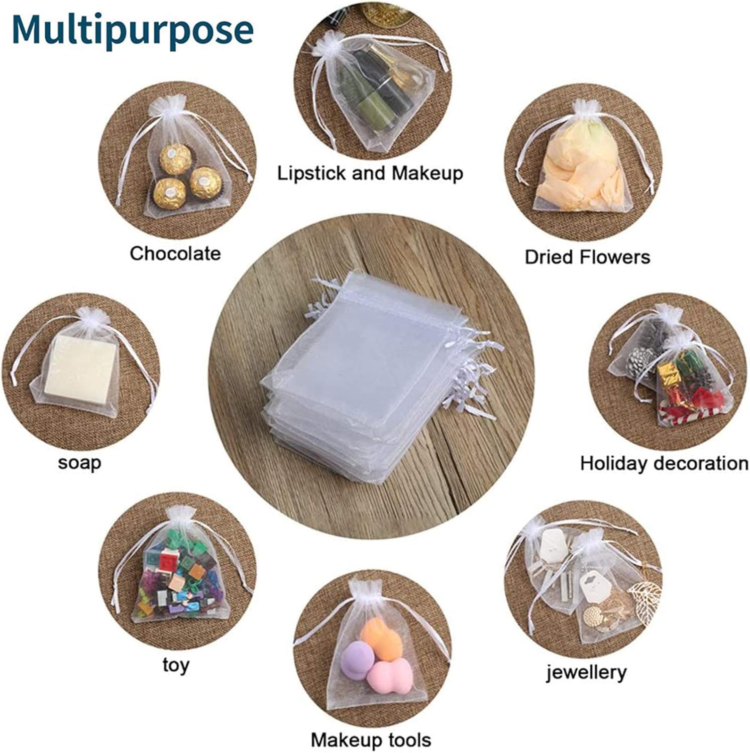 50Pcs White Organza Bags 3x4 Inch, Small Sheer Wedding Party Favor Bags with Drawstring, Mesh Jewelry Gift Bags Christmas Candy Pouches - Image 6