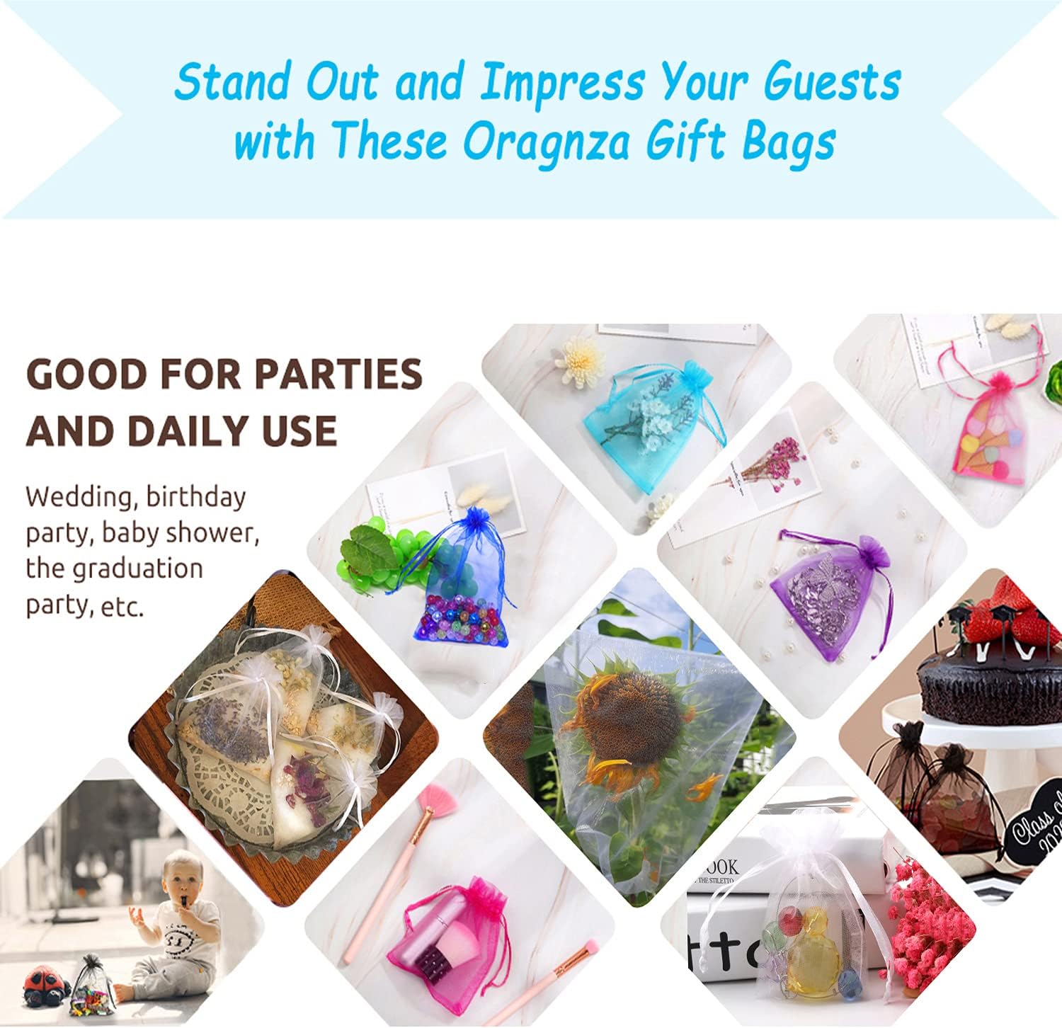 50Pcs White Organza Bags 3x4 Inch, Small Sheer Wedding Party Favor Bags with Drawstring, Mesh Jewelry Gift Bags Christmas Candy Pouches - Image 7