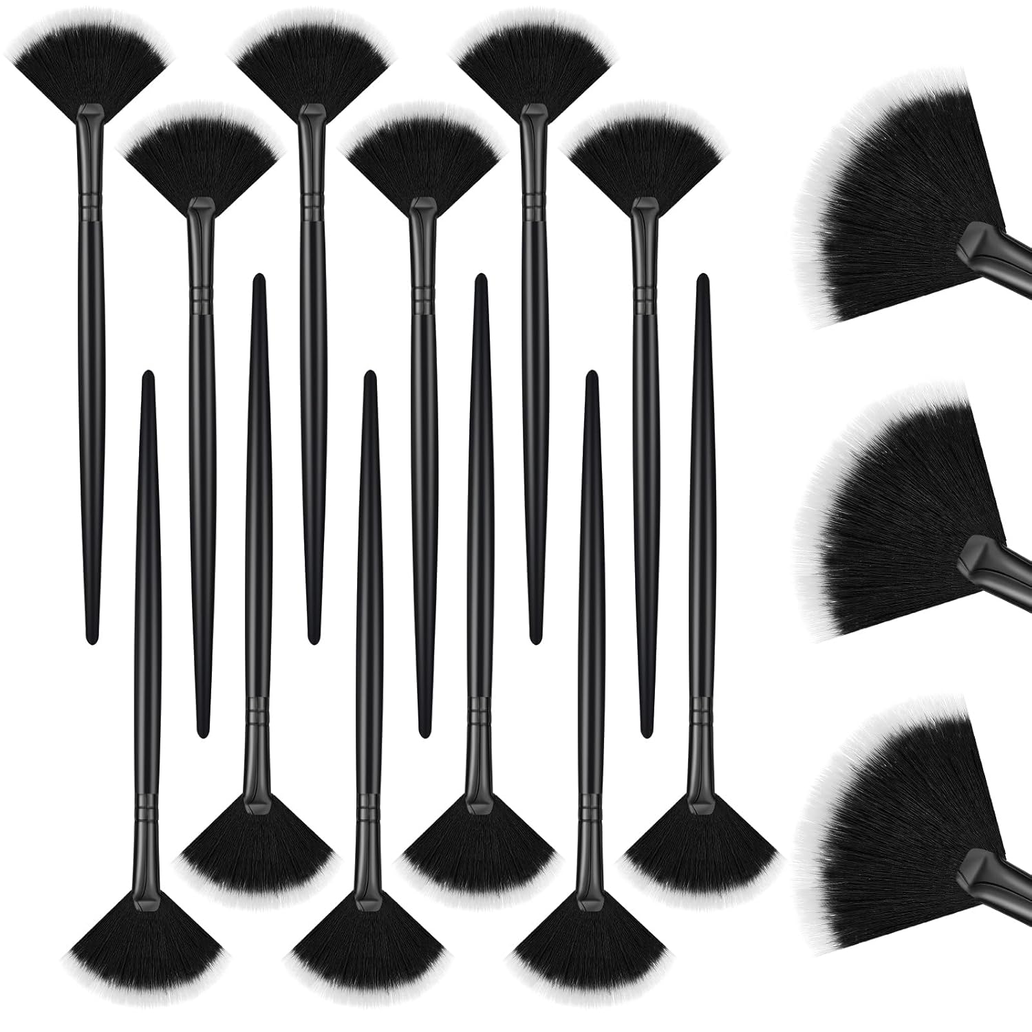 12 Pcs Soft Facial Fan Brush Blush Makeup Brush Face Mask Acid Applicator Multi Use Cosmetic Tools for Peel Mask Makeup for Mud Cream(Black) - Image 1