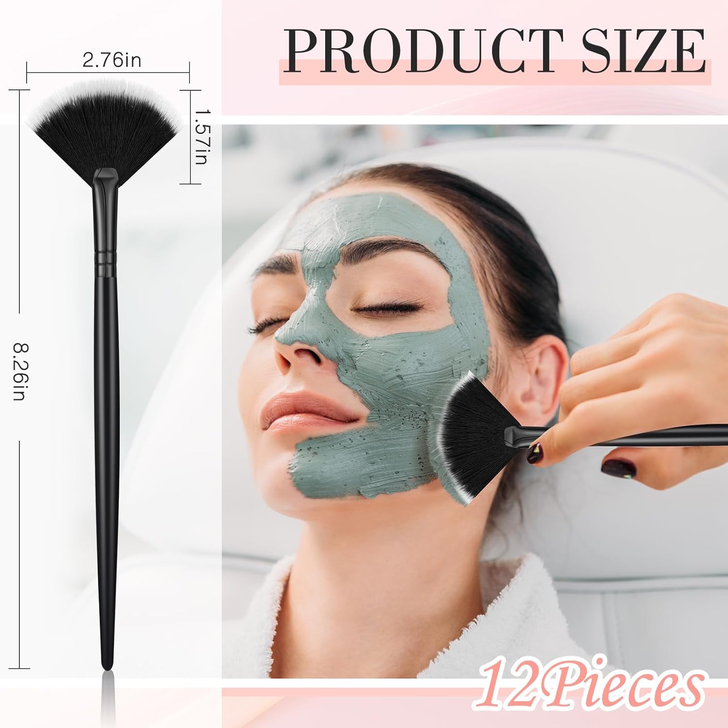 12 Pcs Soft Facial Fan Brush Blush Makeup Brush Face Mask Acid Applicator Multi Use Cosmetic Tools for Peel Mask Makeup for Mud Cream(Black) - Image 2
