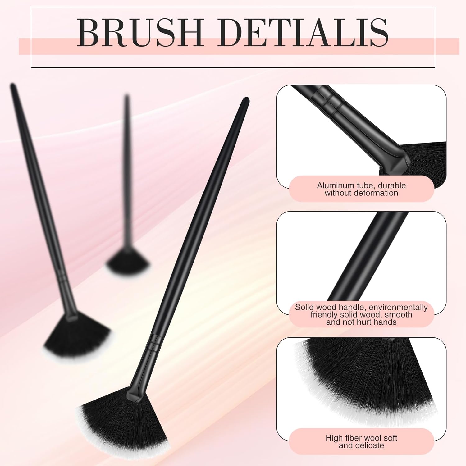 12 Pcs Soft Facial Fan Brush Blush Makeup Brush Face Mask Acid Applicator Multi Use Cosmetic Tools for Peel Mask Makeup for Mud Cream(Black) - Image 3