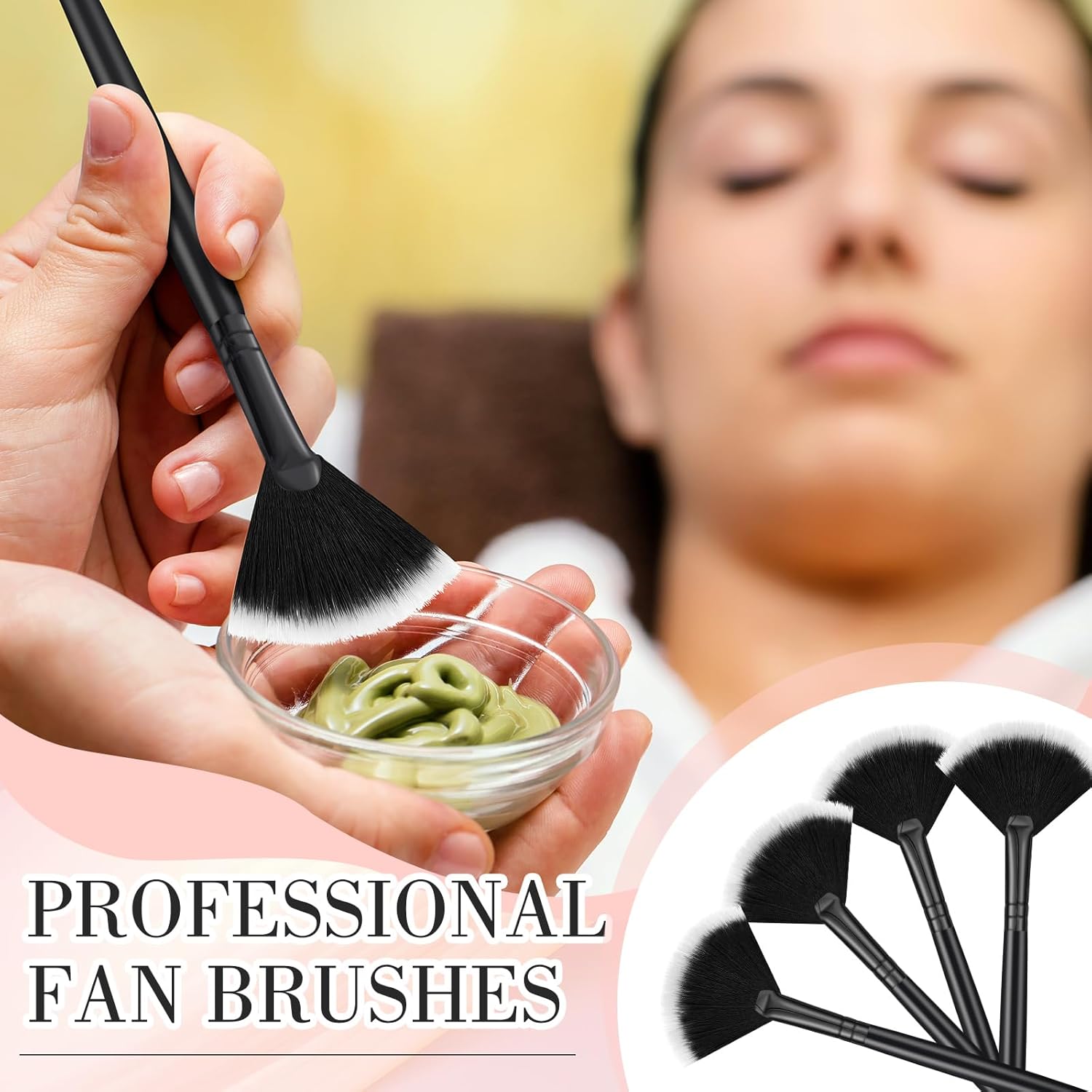 12 Pcs Soft Facial Fan Brush Blush Makeup Brush Face Mask Acid Applicator Multi Use Cosmetic Tools for Peel Mask Makeup for Mud Cream(Black) - Image 6