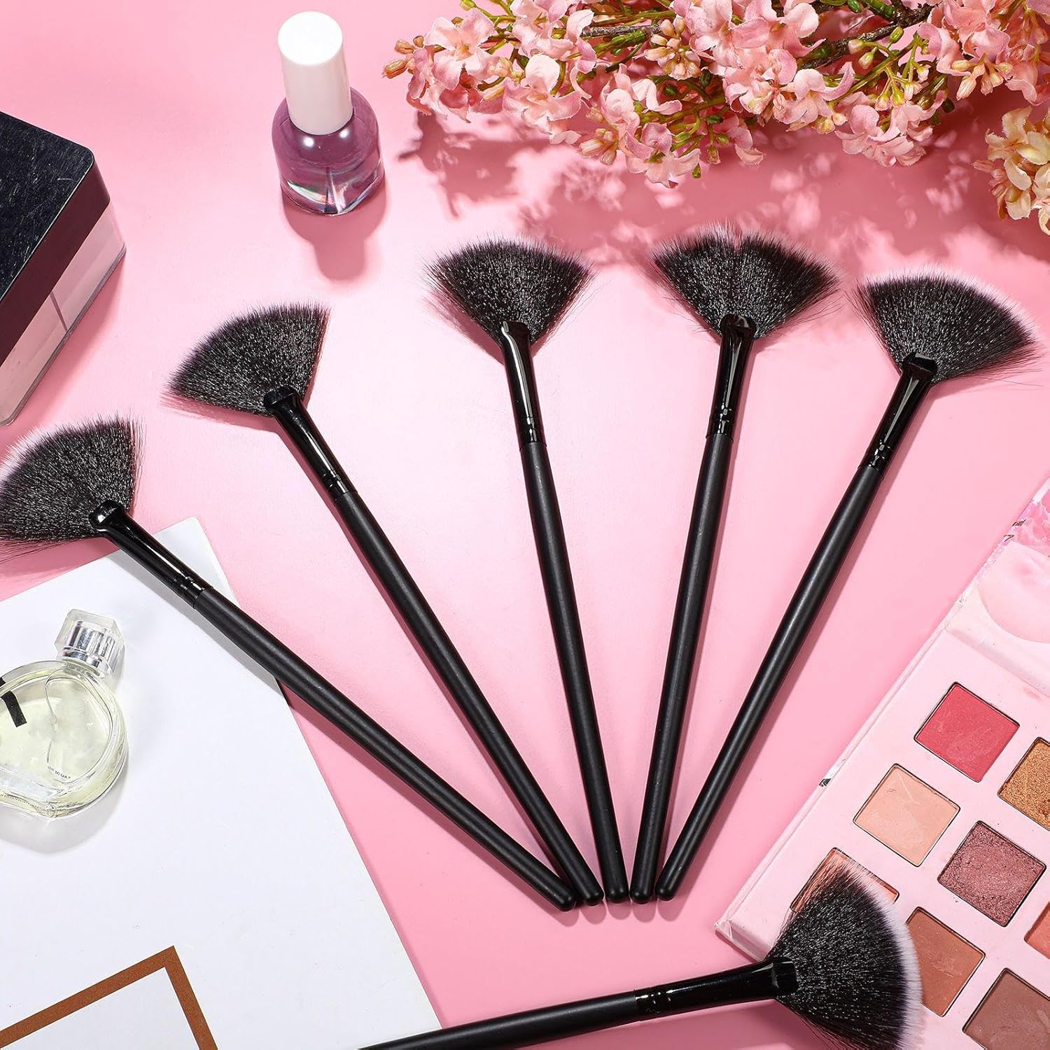 12 Pcs Soft Facial Fan Brush Blush Makeup Brush Face Mask Acid Applicator Multi Use Cosmetic Tools for Peel Mask Makeup for Mud Cream(Black) - Image 7