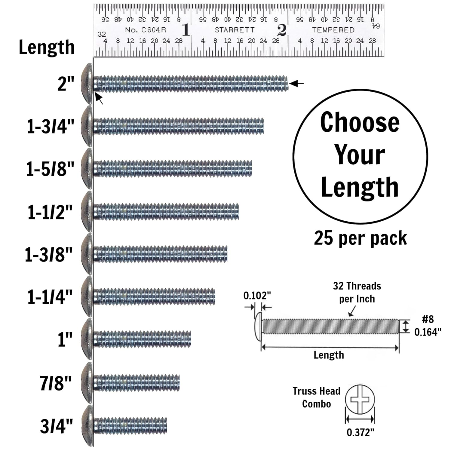 Cabinet Knob & Pull Machine Screws 25-pk (8-32 x 1-1/2