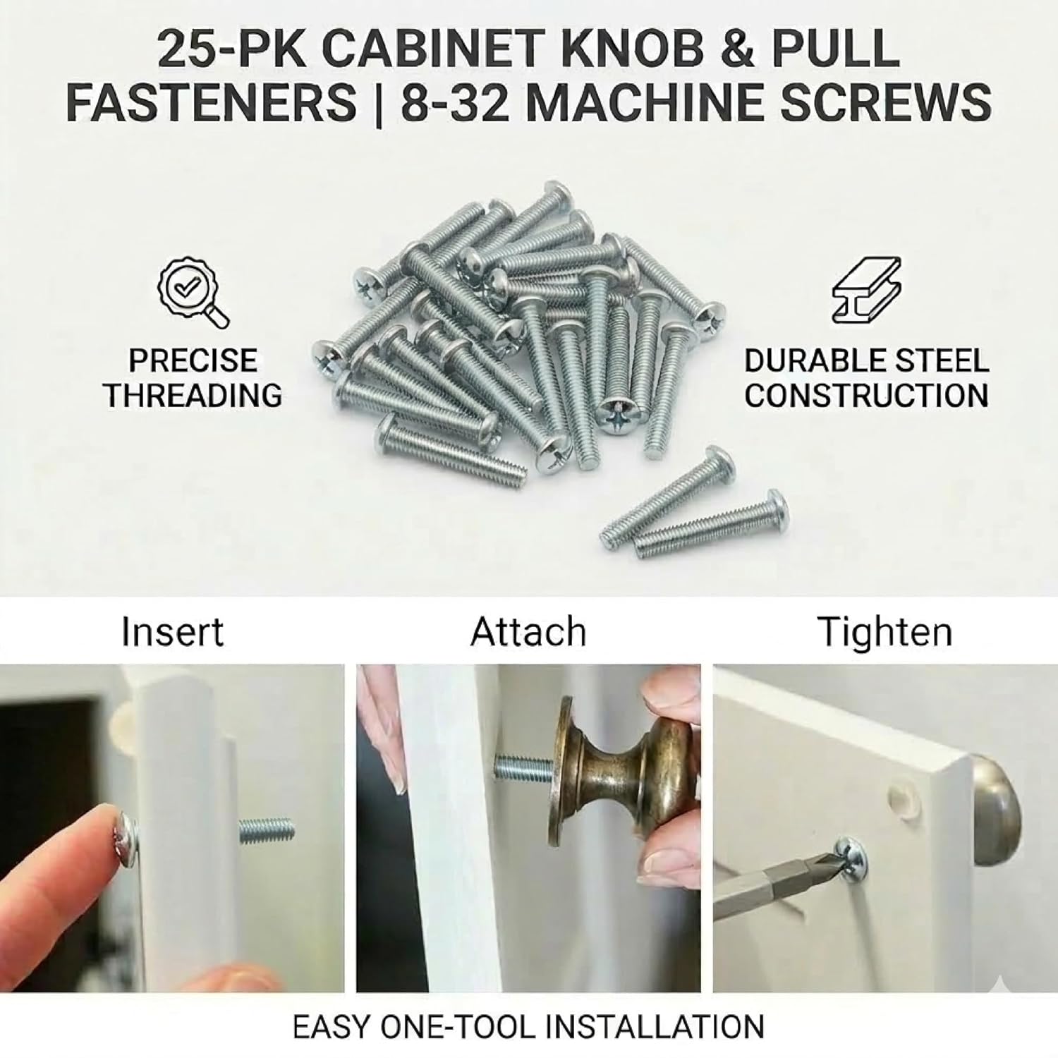 Cabinet Knob & Pull Machine Screws 25-pk (8-32 x 1-1/2