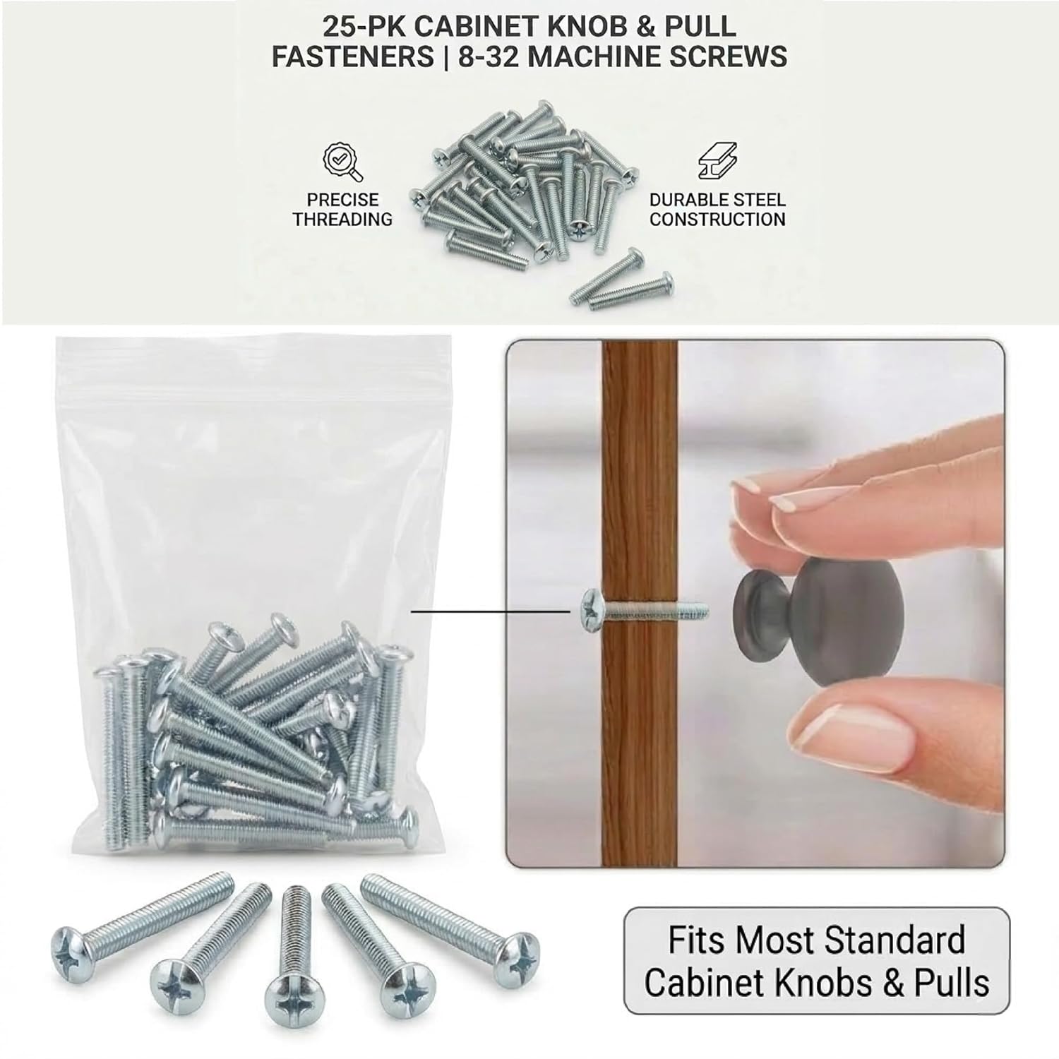 Cabinet Knob & Pull Machine Screws 25-pk (8-32 x 1-1/2