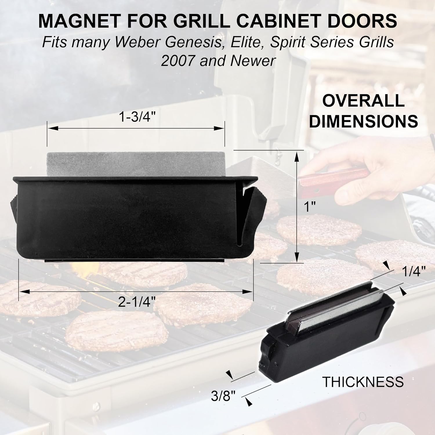 Replacement Magnet fits Weber & Napoleon Grill Cabinet Doors, Compatible with Many Genesis, Elite, Spirit Series Grills 2007 and Newer - 91357 81270 - Image 2