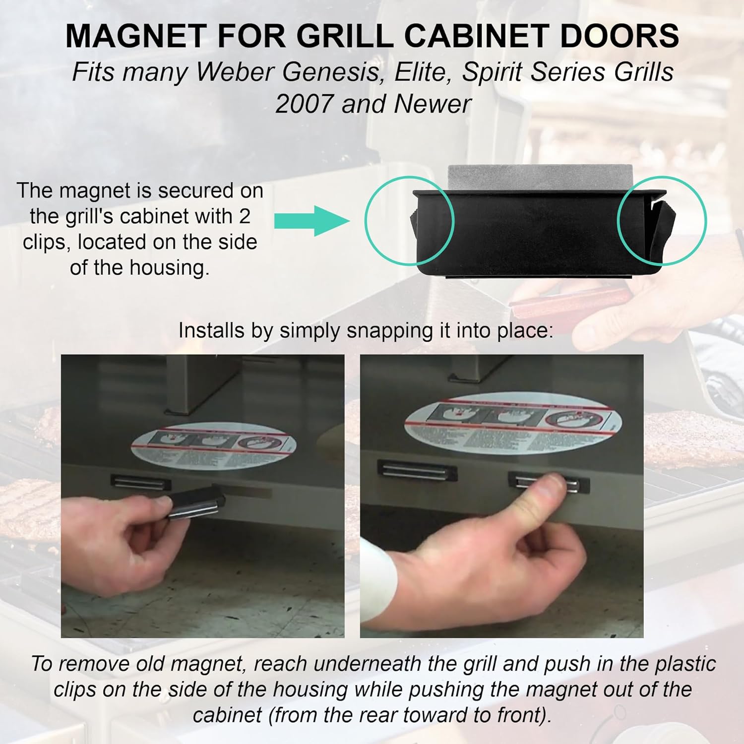 Replacement Magnet fits Weber & Napoleon Grill Cabinet Doors, Compatible with Many Genesis, Elite, Spirit Series Grills 2007 and Newer - 91357 81270 - Image 3