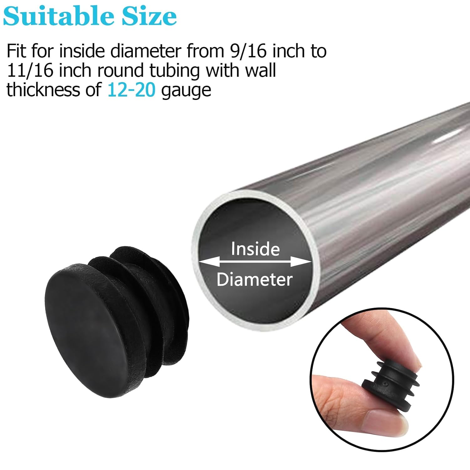 Biaungdo 12 Pcs 3/4 inch Round Plastic Hole Plug, Black Tubing End Cap Table Chair Legs Tubing Glide End Insert Plug Cap Cover(19mm) - Image 3