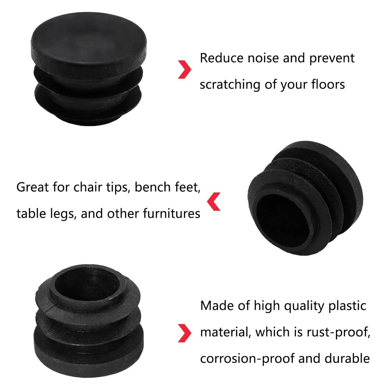 Biaungdo 12 Pcs 3/4 inch Round Plastic Hole Plug, Black Tubing End Cap Table Chair Legs Tubing Glide End Insert Plug Cap Cover(19mm) - Image 4