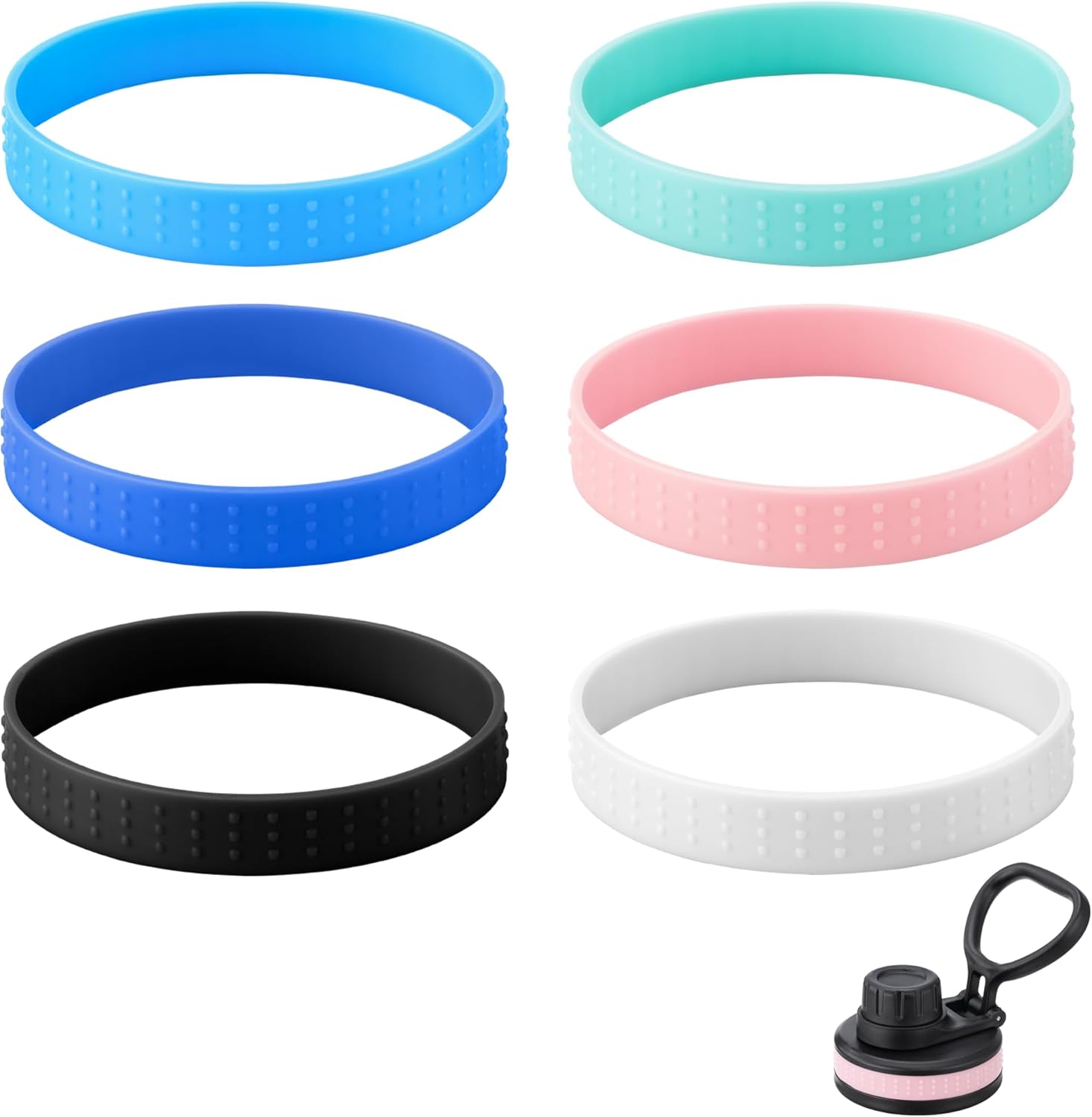 6 Pack Rubber Lid Grip Bands Three Finger Spout Lid, Non-Slip & Multicolor Grip Strap, Fits for Wide Mouth Water Bottle Lid with Detachable Band - Image 1