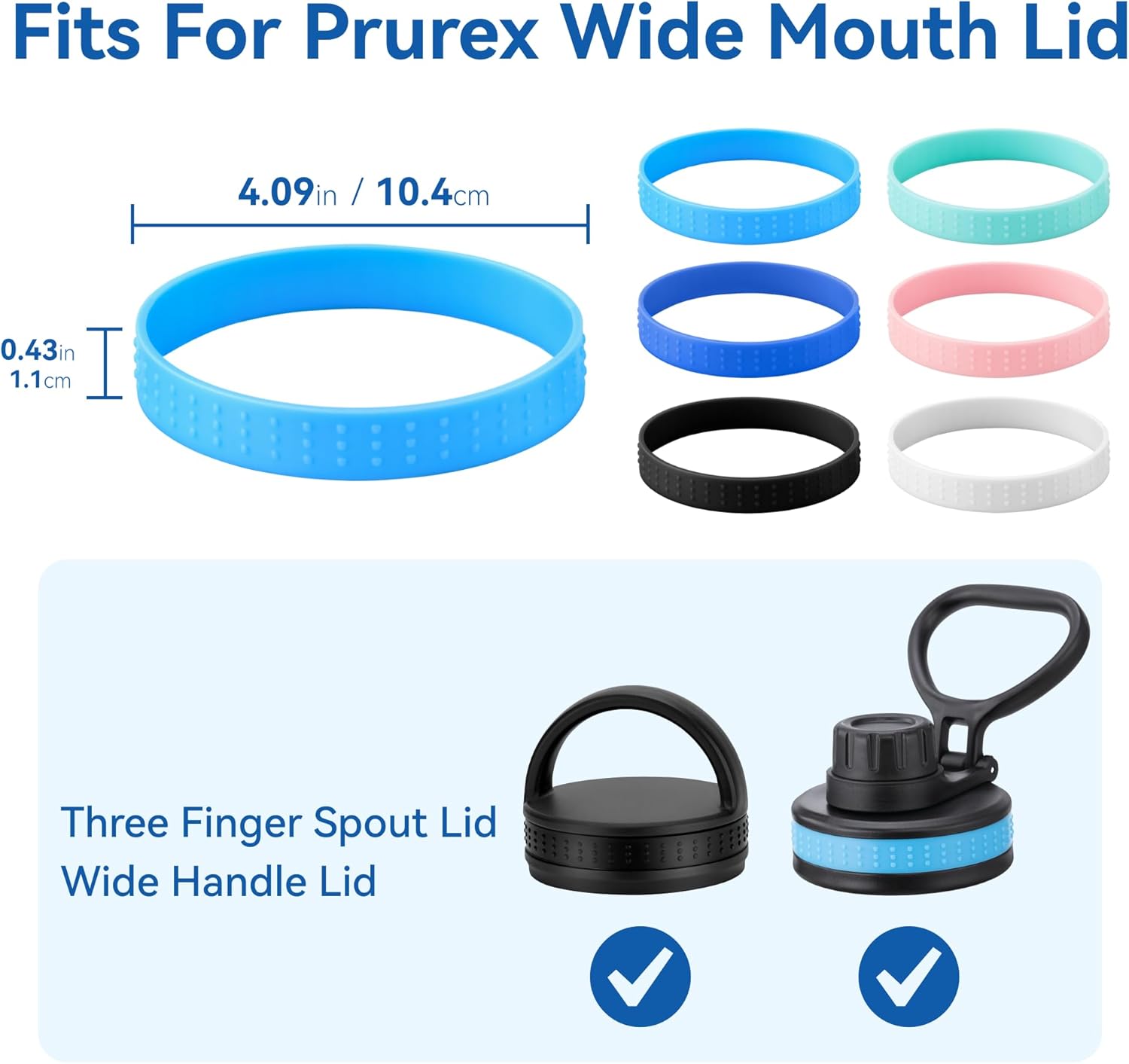 6 Pack Rubber Lid Grip Bands Three Finger Spout Lid, Non-Slip & Multicolor Grip Strap, Fits for Wide Mouth Water Bottle Lid with Detachable Band - Image 3