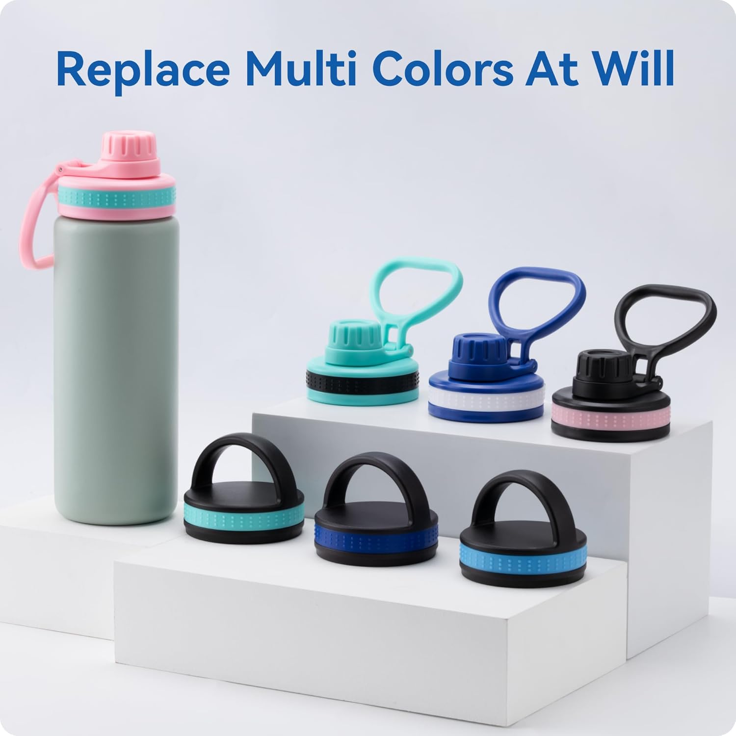 6 Pack Rubber Lid Grip Bands Three Finger Spout Lid, Non-Slip & Multicolor Grip Strap, Fits for Wide Mouth Water Bottle Lid with Detachable Band - Image 6