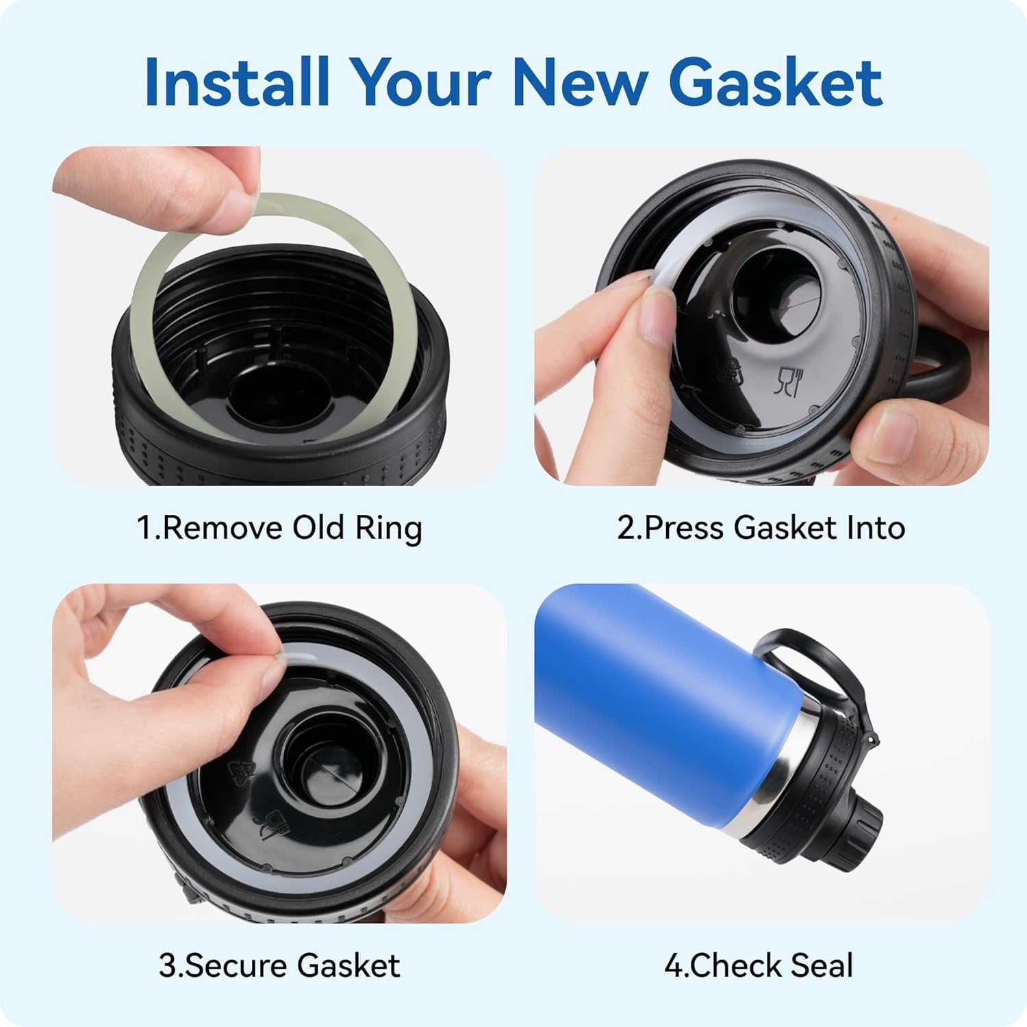 Gasket Replacement Three Finger Water Bottle Spout Lid ONLY, 4 Pack Silicone Sealing O Rings, Leak Proof & Precise Fit - Image 6