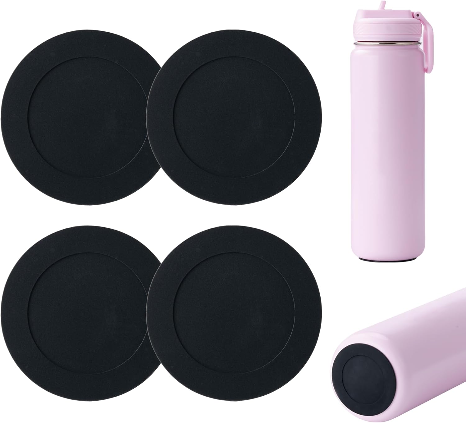 4 Pack Silicone Bottom Protector Mat for Lululemon Sport Water Bottle 18 24 OZ, Anti Slip Rubber Bottom with Adhesive, Noise Reducing - Image 1