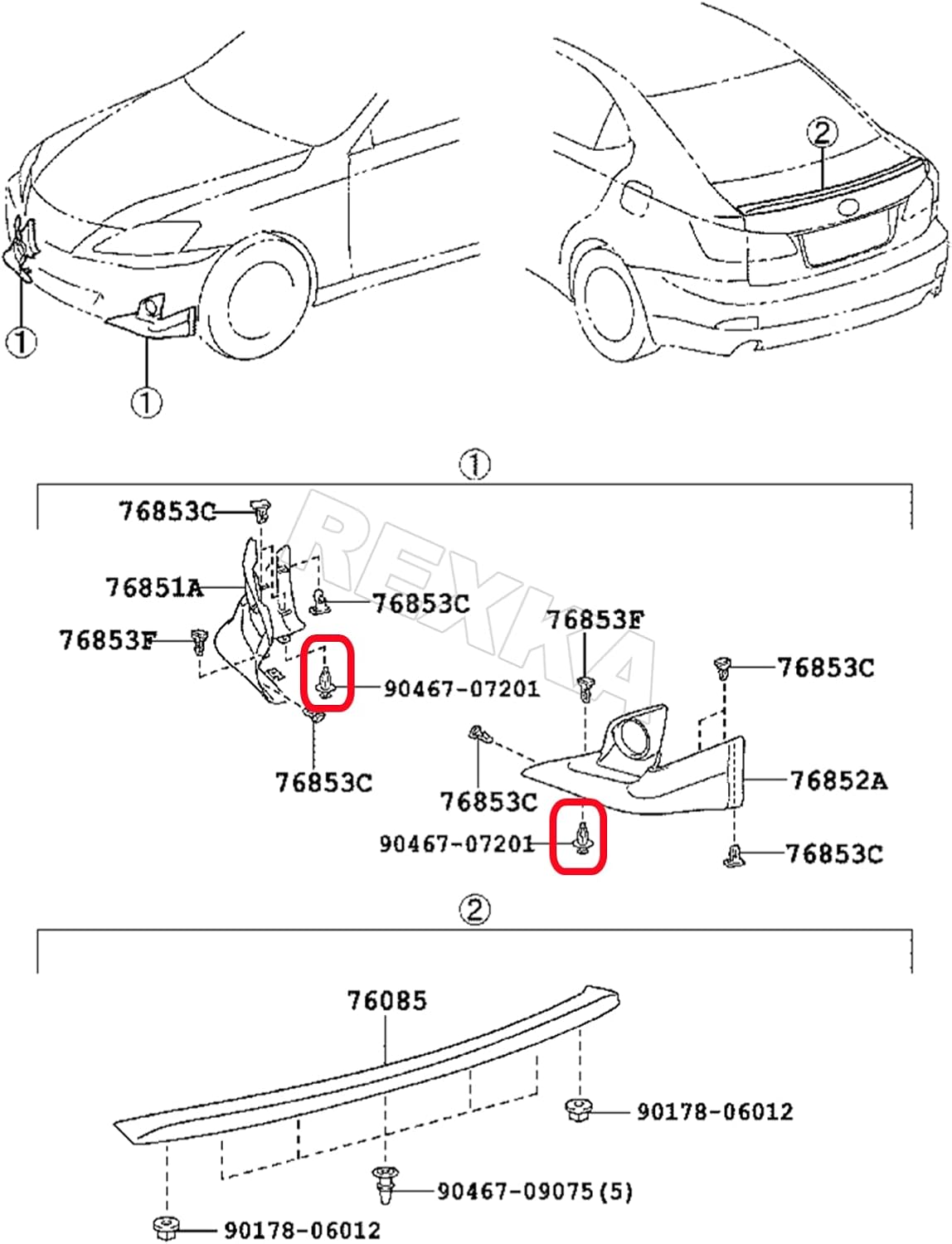 Rexka 20pcs Engine Splash Shield Fender Liner Trunk Lid Trim Under Cover Push-in Style Retainer Clip 90467-07201 for Toyota Lexus 4Runner Avalon Camry Corolla Highlander Matrix RAV4 Sequoia Tundra - Image 8