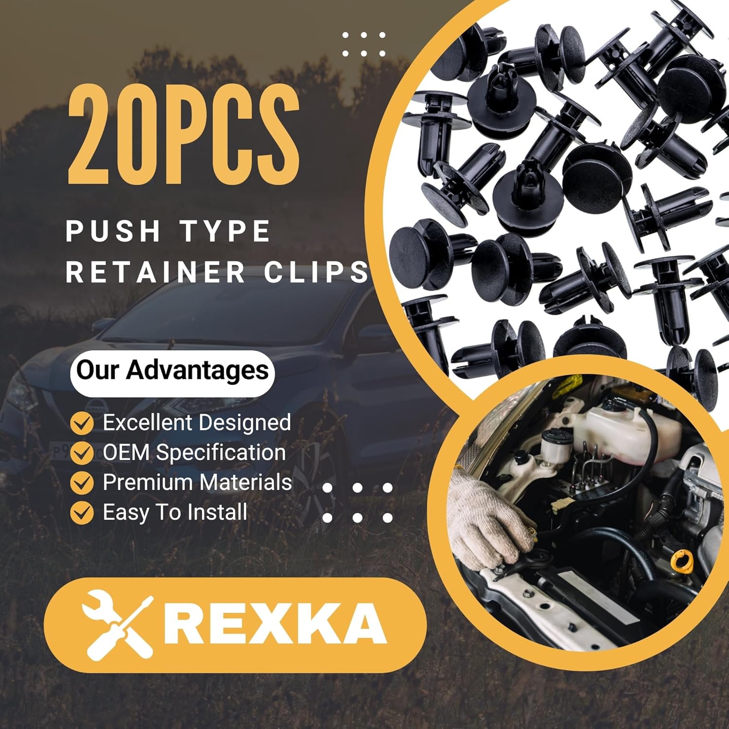 Rexka 20pcs Fender Liner Push-Type Retainer Clip Fastener Compatible with Hyundai Kia 86595-2T500 Accent,Azera,Elantra,Equus,Genesis, Ioniq, Kona,Santa Fe,Sonata,Tucson,Veloster,Optima,Sedona - Image 2