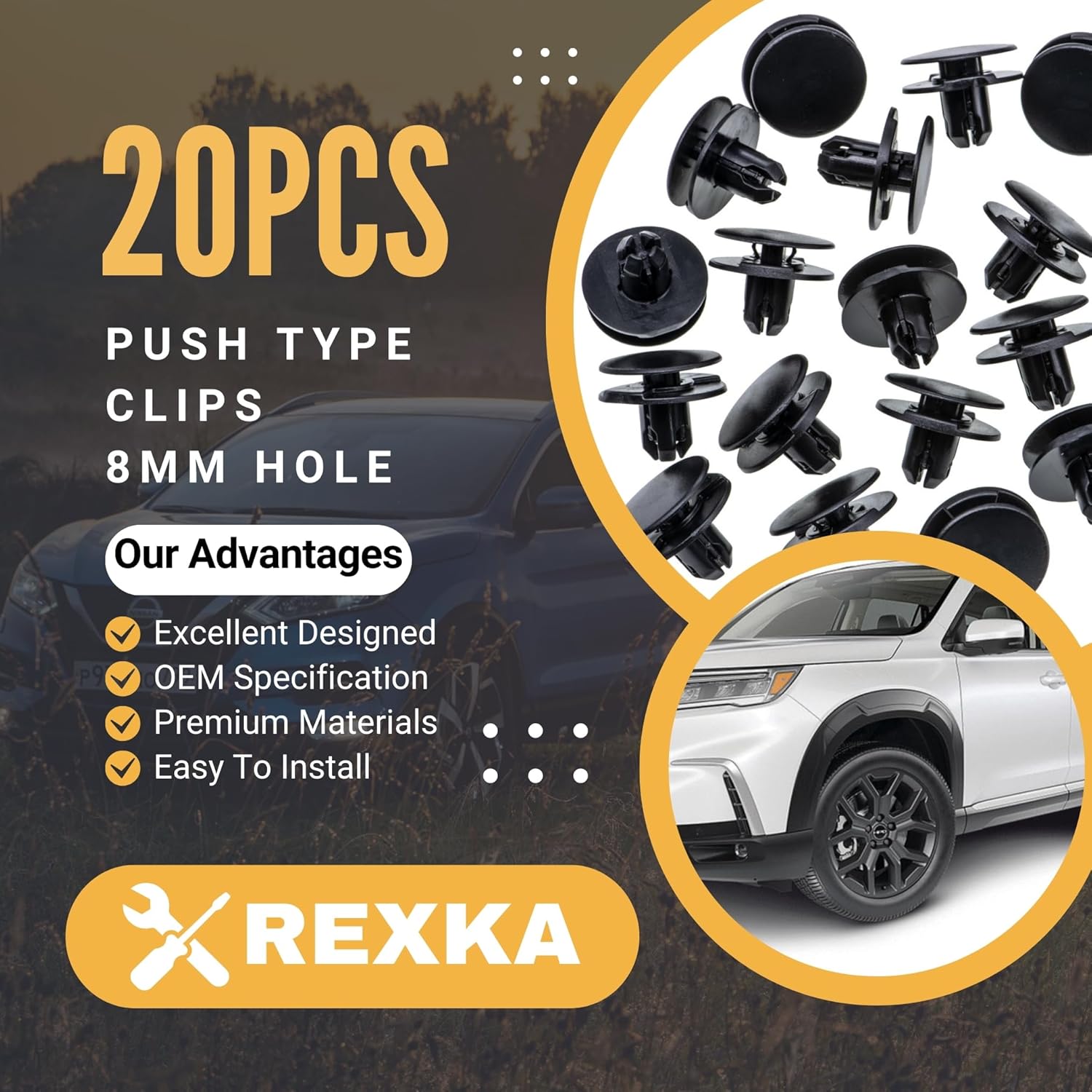 Rexka 20pcs Front Fender Liner Retainer Clip 91501-TR0-003 for Honda Acura Accord Civic Clarity Crosstour CR-V Fit Odyssey ILX MDX NSX RDX RLX TLX TSX - Image 2