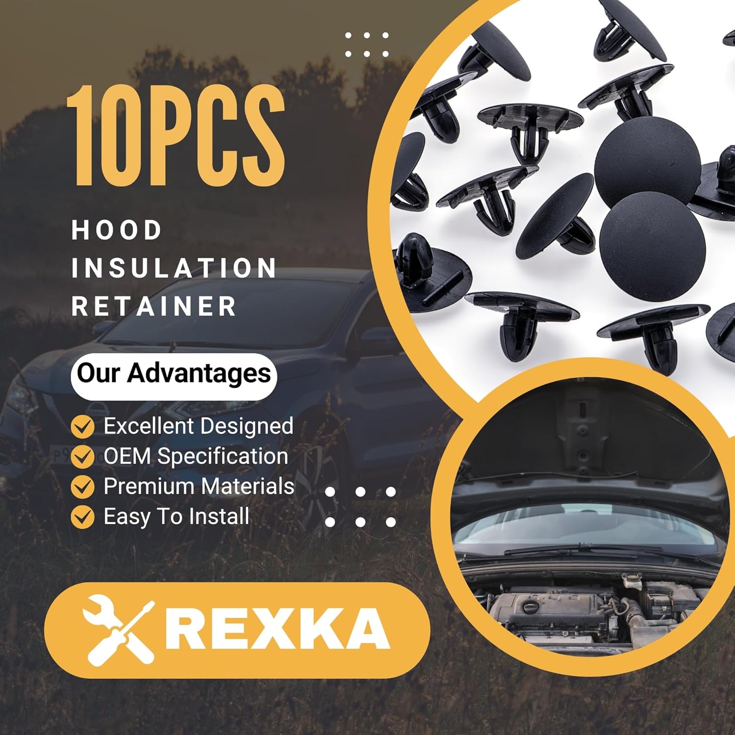 Rexka 10pcs Hood Insulation Retainer Clip Compatible with Toyota Lexus 90467-09050 90467-A0003 - Image 2