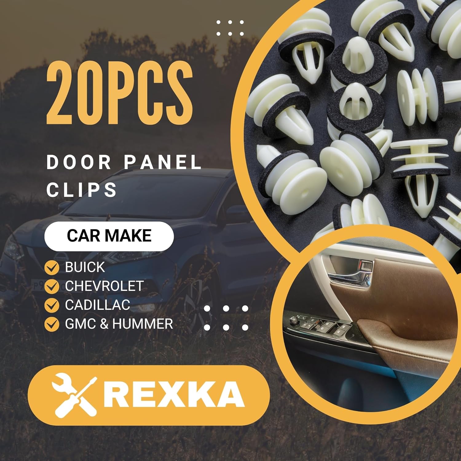 Rexka 20pcs Door Trim Panel Retainer Clip 11519031 Compatible with GM Chevrolet Hummer H2 Equinox Camaro GMC Terrain Cadillac ATS CTS SRX Ford Edge Lincoln MKX - Image 2