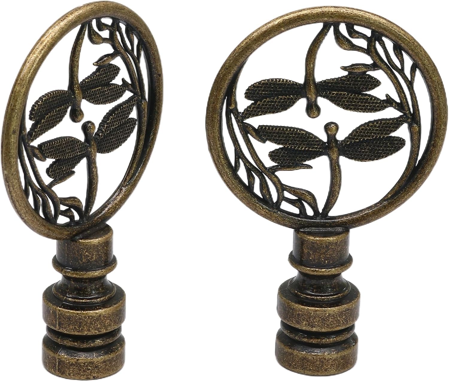 Biaungdo 2 Pack Double Dragonflies Lamp Finial, Antique Bronze Decorative Finial for Lamp Shades, Hollowing Out Lamp Finial Cap Knobs for Table Lamp, Floor Lamp, Lamp Decoration - Image 1