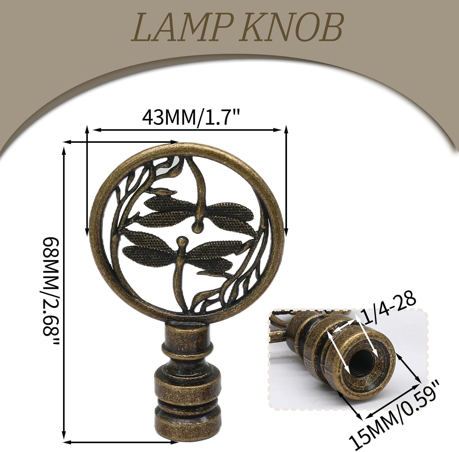 Biaungdo 2 Pack Double Dragonflies Lamp Finial, Antique Bronze Decorative Finial for Lamp Shades, Hollowing Out Lamp Finial Cap Knobs for Table Lamp, Floor Lamp, Lamp Decoration - Image 2