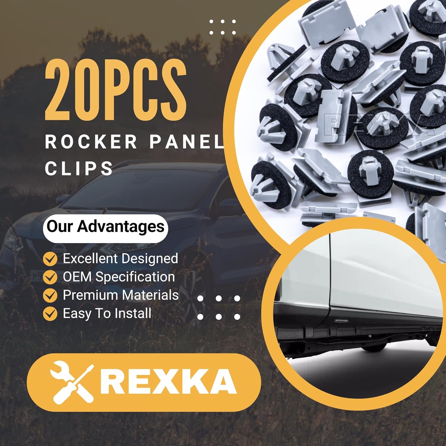 Rexka 20pcs Rocker Wheel Flare Moulding Clips Compatible with Jeep Grand Cherokee Compass Cherokee 68172491AA 68271803AA 68395627AA GM 11571175 19352782 Traverse - Image 2