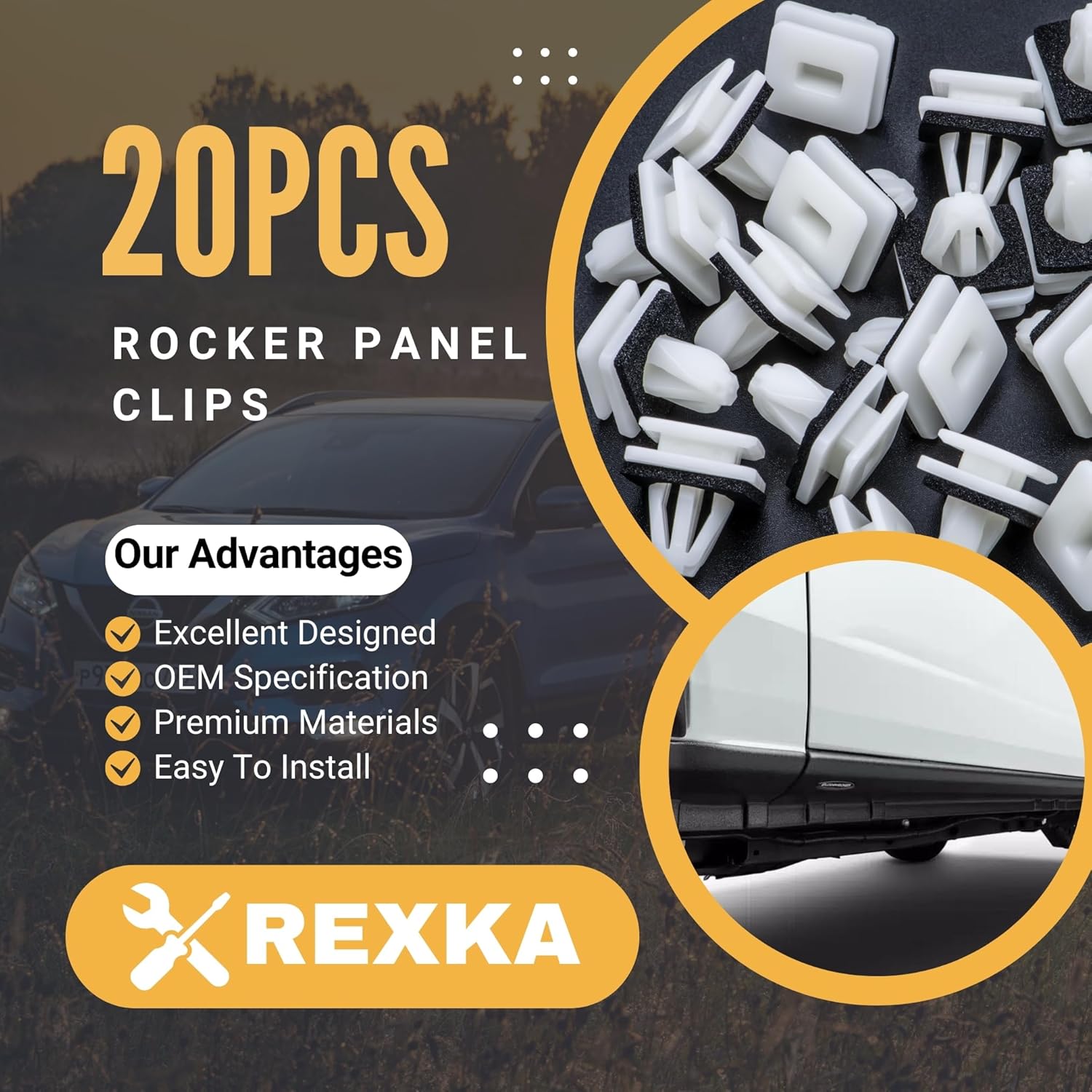 Rexka 20pcs Front Lower Fender Rocker Molding Retainer Clip Fastener 91504-SP1-003 for Honda Acura Accord Civic Clarity Fit HR-V Insight Odyssey Acura ILX Legend MDX RL RLX TL TLX ZDX. - Image 2