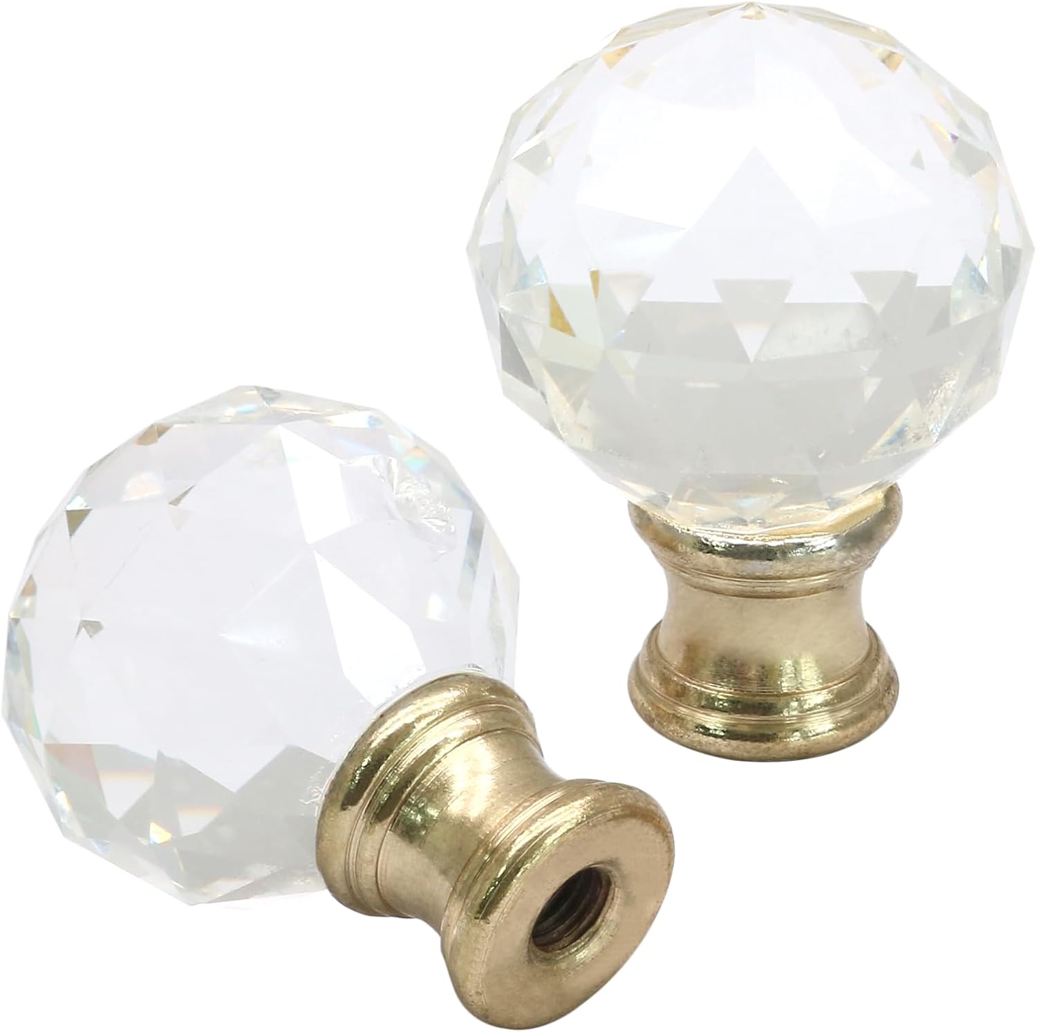 Biaungdo 2 Pack Crystal Lamp Finial, Clear Lamp Finial Cap Knob Diamond Lamp Shade Finial Glass Lamp Screw Top Lamp Decoration for Lamp Shade, with 1/4-27 Inch Gold Base - Image 1