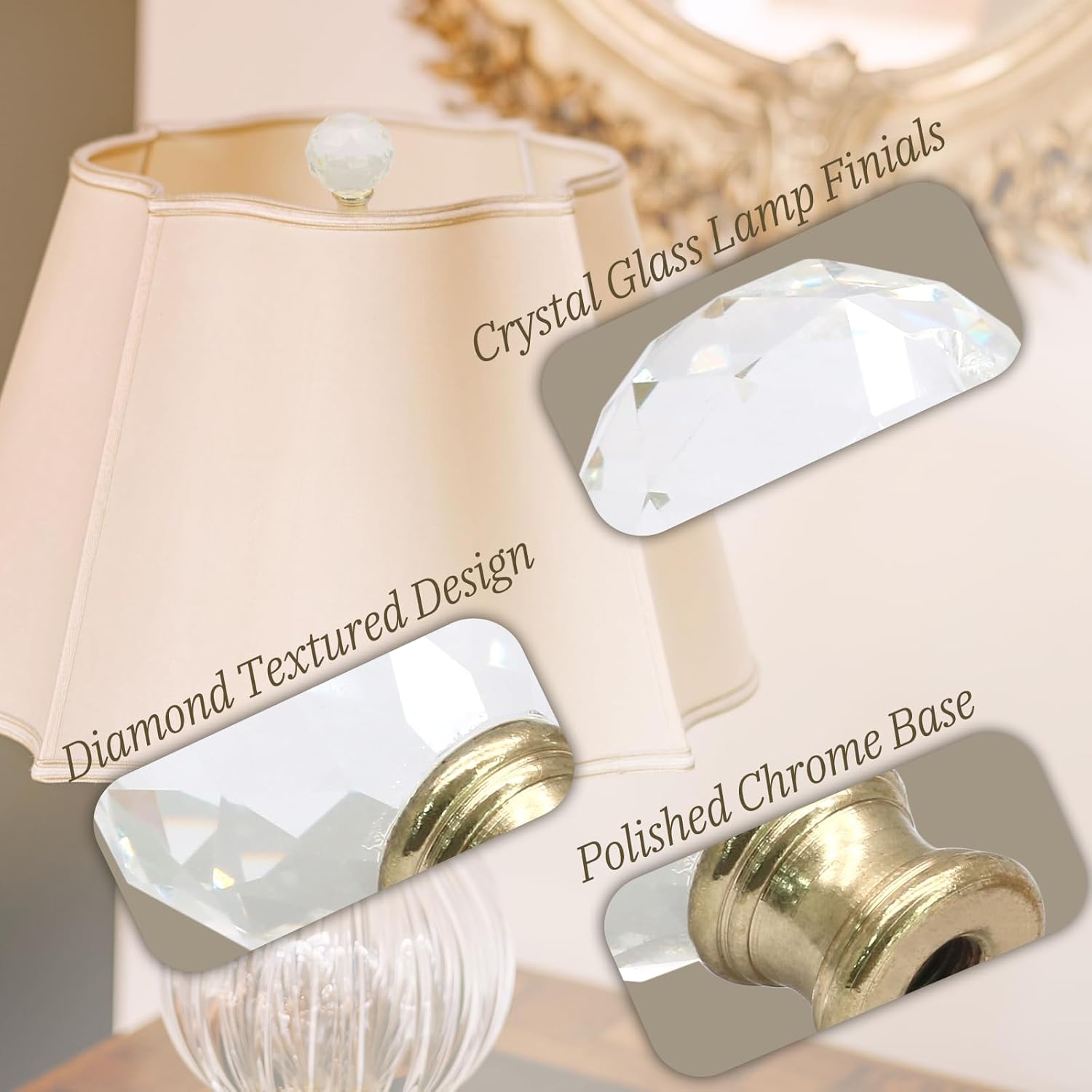 Biaungdo 2 Pack Crystal Lamp Finial, Clear Lamp Finial Cap Knob Diamond Lamp Shade Finial Glass Lamp Screw Top Lamp Decoration for Lamp Shade, with 1/4-27 Inch Gold Base - Image 3